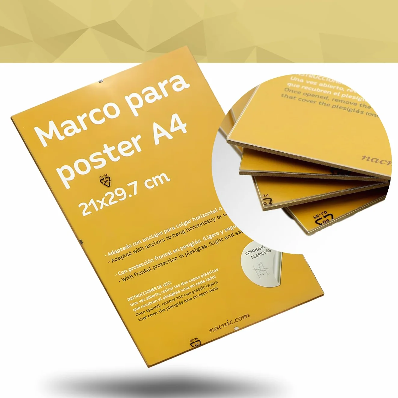 Nacnic Septiembre 4 Clips Marcos Transparentes. Soportes transparentes para fotos, carteles, diplomas, dibujos o hojas. A4 (21 x 29,7 cm). Clip transparente con marcos