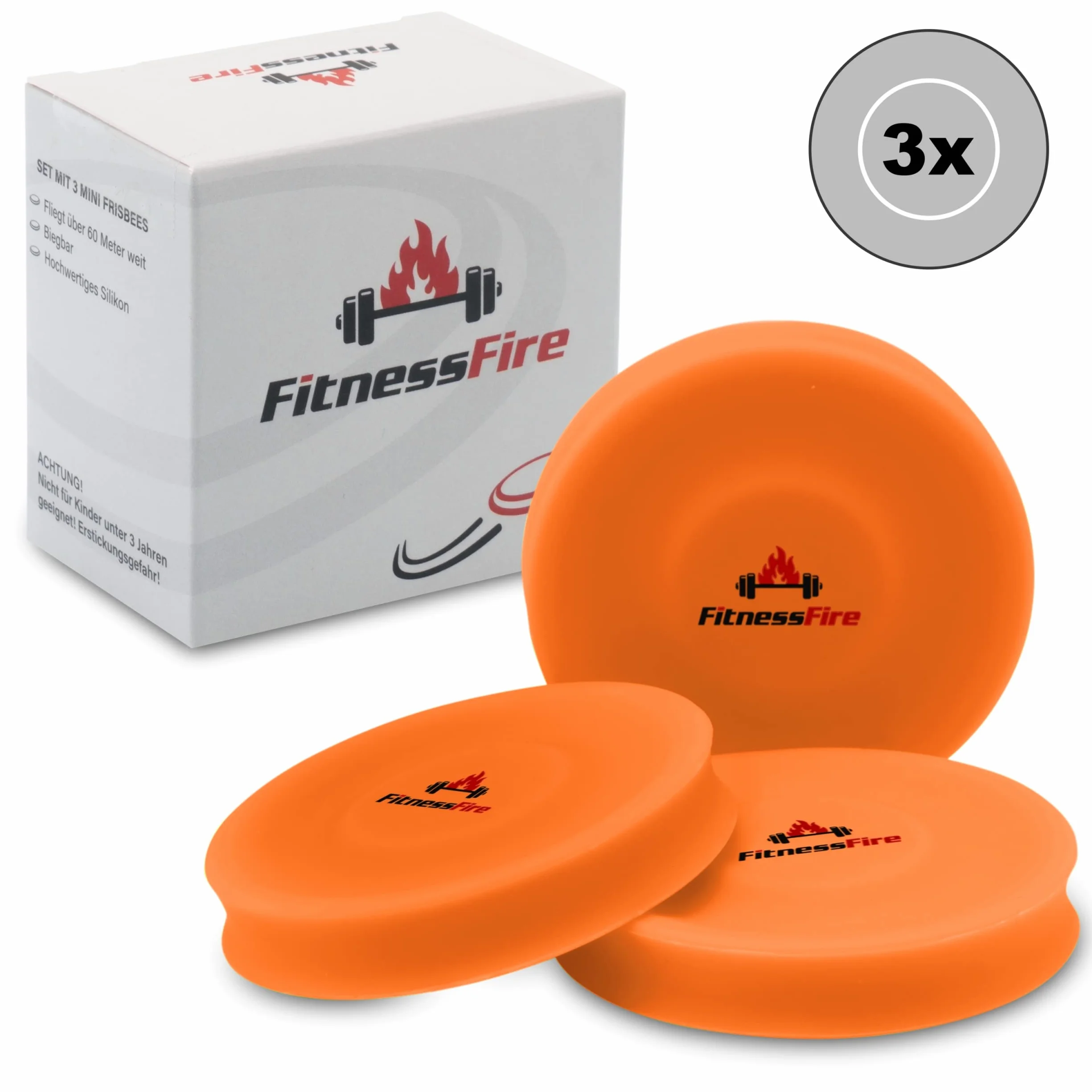 Set de 3 Mini Frisbee - Disco volador 60 metros - Naranja