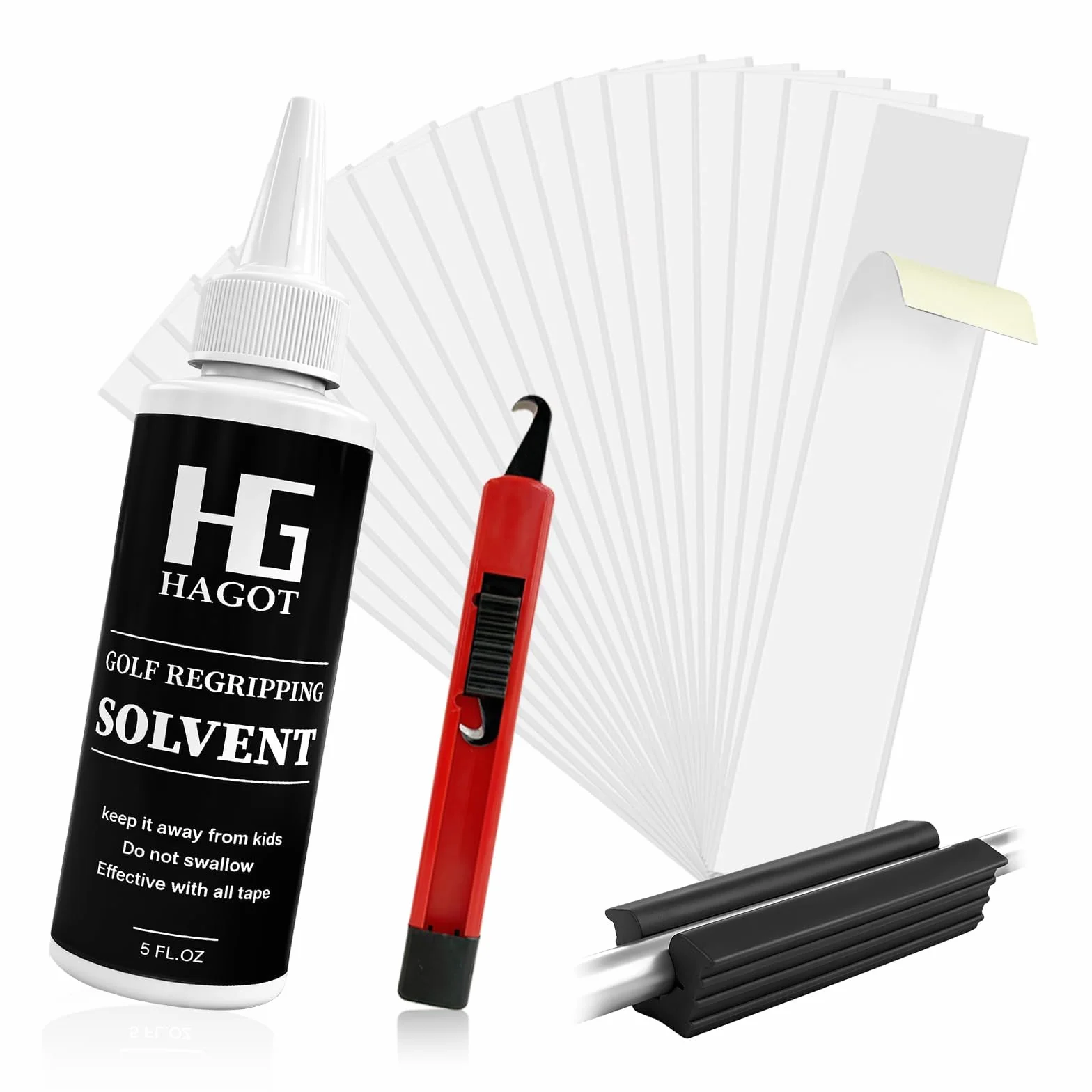 Kit de Agarre Golf 4 Piezas con Cinta Hoja Gancho, Abrazaderas y Disolvente para Reparación Cuñas Hierros