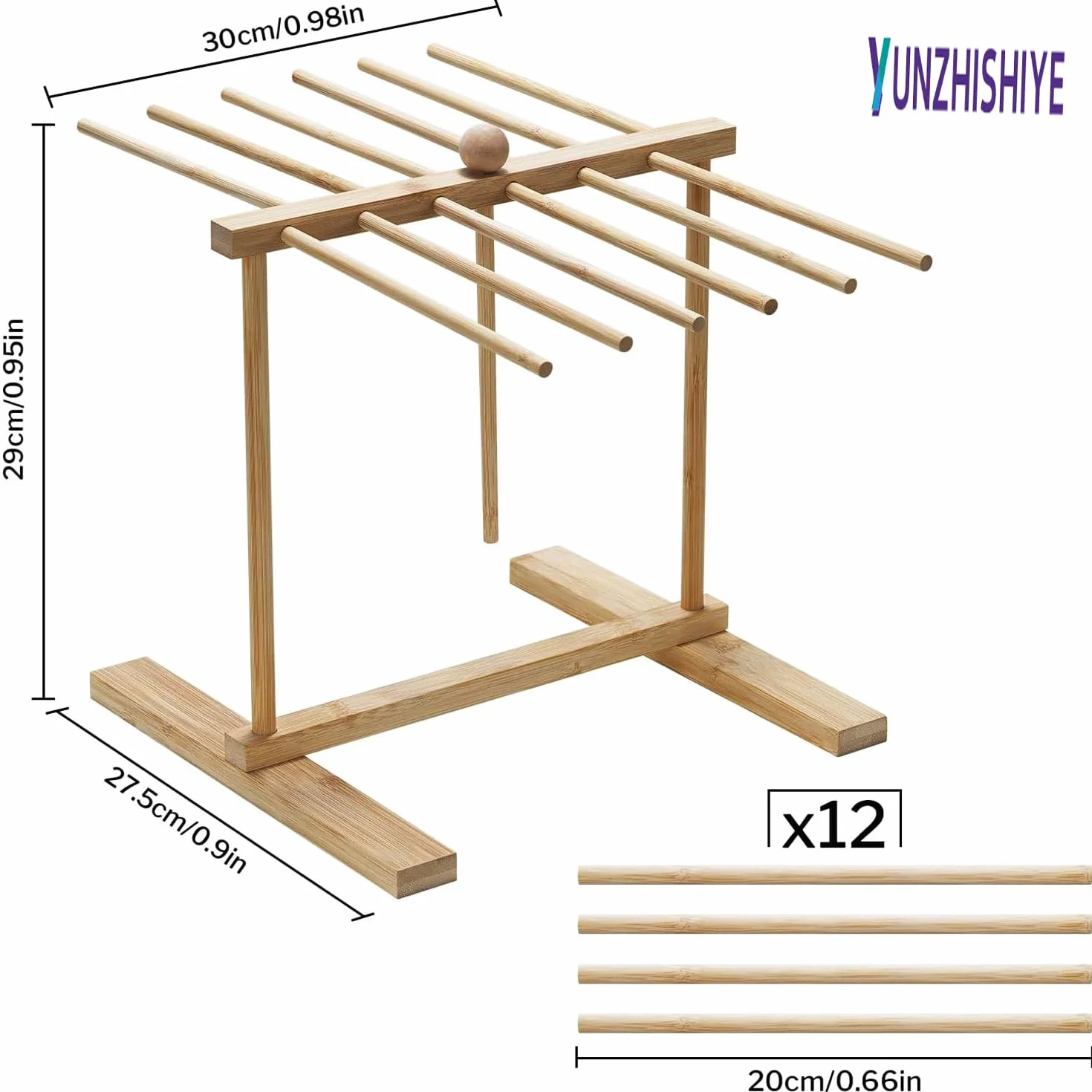 Secador De Pasta, Bastidor De Madera para Secar Fideos con Barra De Transferencia Y 12 Varillas De Secado, Gran Capacidad Y Plegable, para Fideos Italianos Y Fideos Chinos
