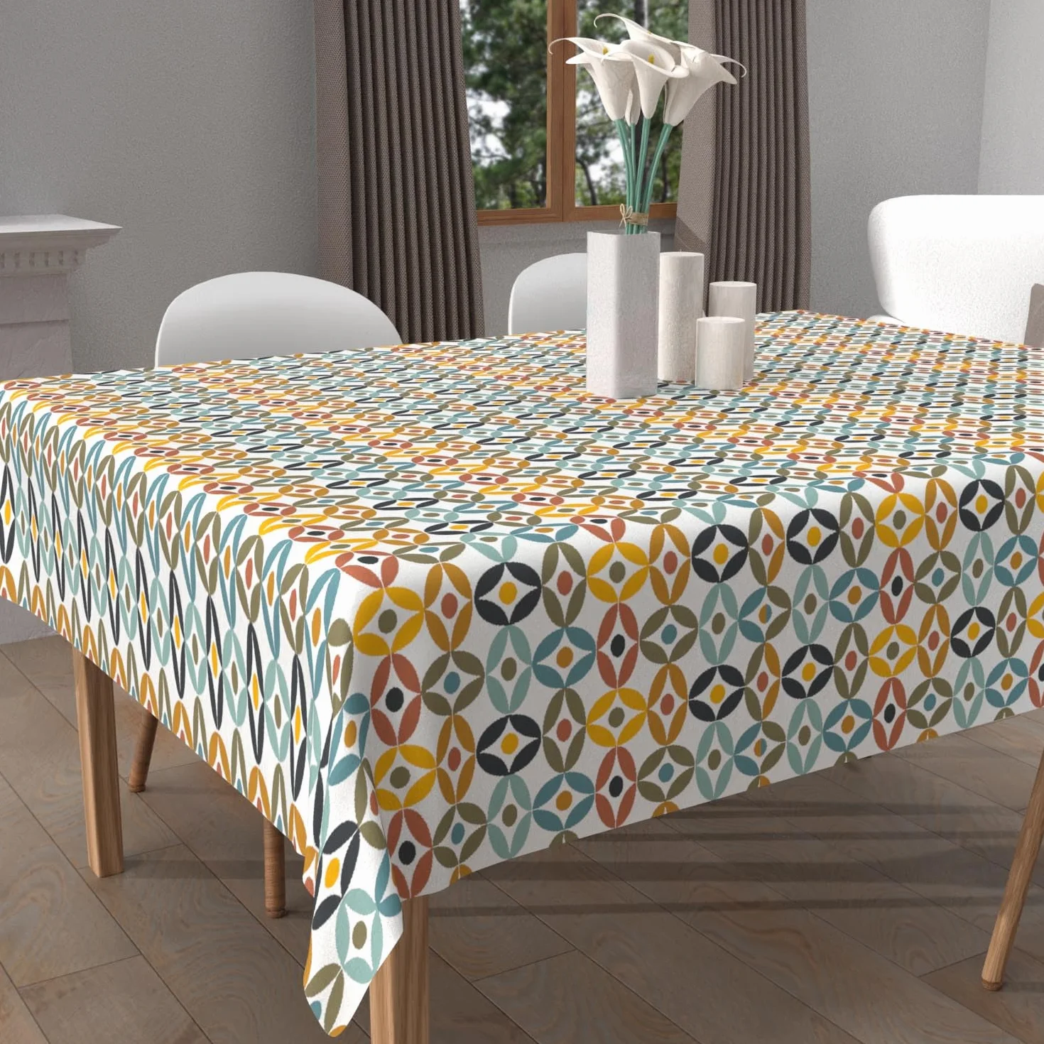 Soleil d'ocre, Mantel Estampado Antimanchas Cuadrado 180 x 180 cm OURANOS