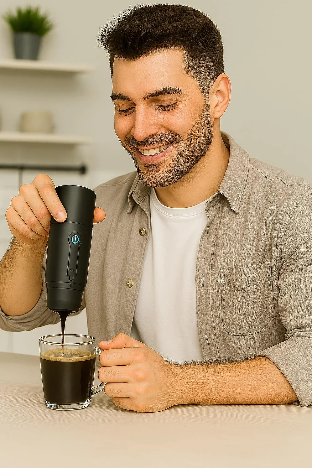 Genérico Cafetera Portátil Automática, Compacta para Viaje, Oficina y Camping, Compatible con Cápsulas y Café Molido, con Filtro Reutilizable