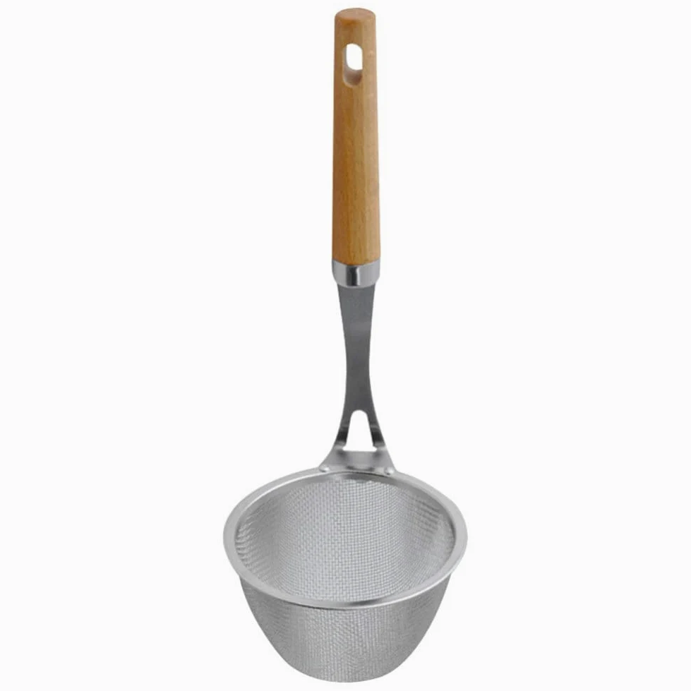 Colador de Malla Fina con Mango de Madera para Cocina, Ideal para Pasta, Fideos y freír