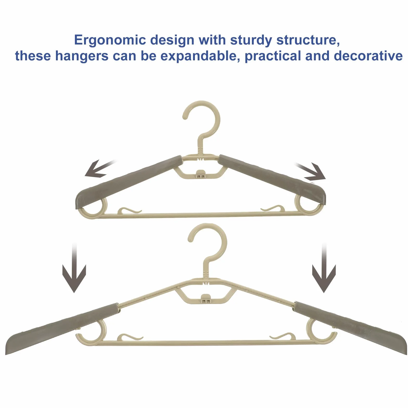 Garneck 10 Perchas Ajustables para Ropa Diseño Ergonómico y Estructura Resistente de Abs, Extra Anchas y Expandibles para Optimizar el Almacenamiento el Armario