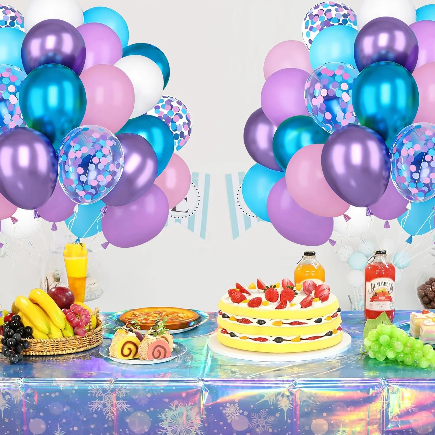 Globos Rosa Morado Azul, 60 Piezas Globo Rosa Morado Blanco Azul Con Globo De Confetti Dorado, Globos Púrpura Pink Para Fiesta Cumpleaños Baby Shower Niña Decoraciones Género Despedida de Soltera