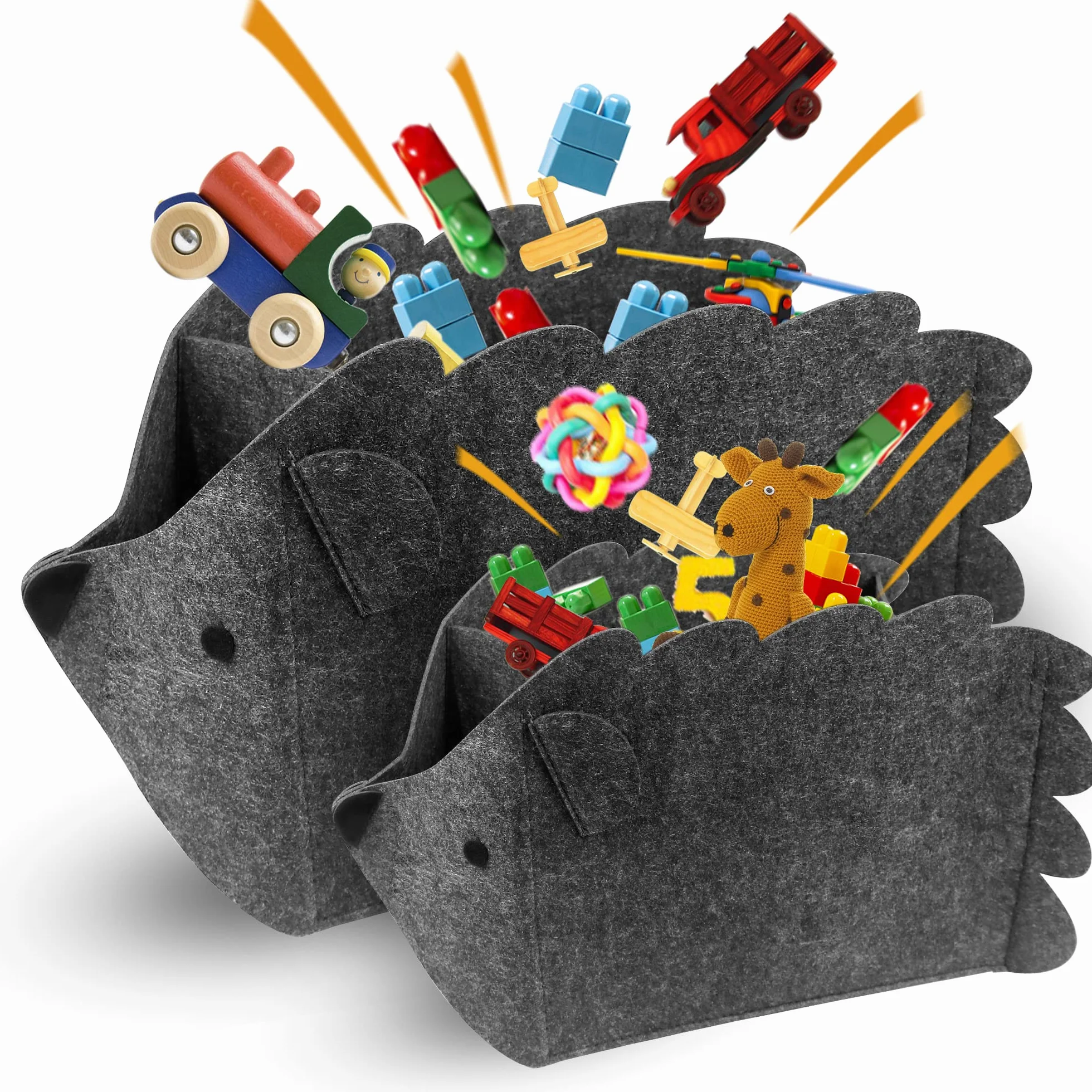 Caja de almacenamiento de fieltro plegable 30L para niños, organizador en forma de erizo, cesta de ropa (juego de dos)