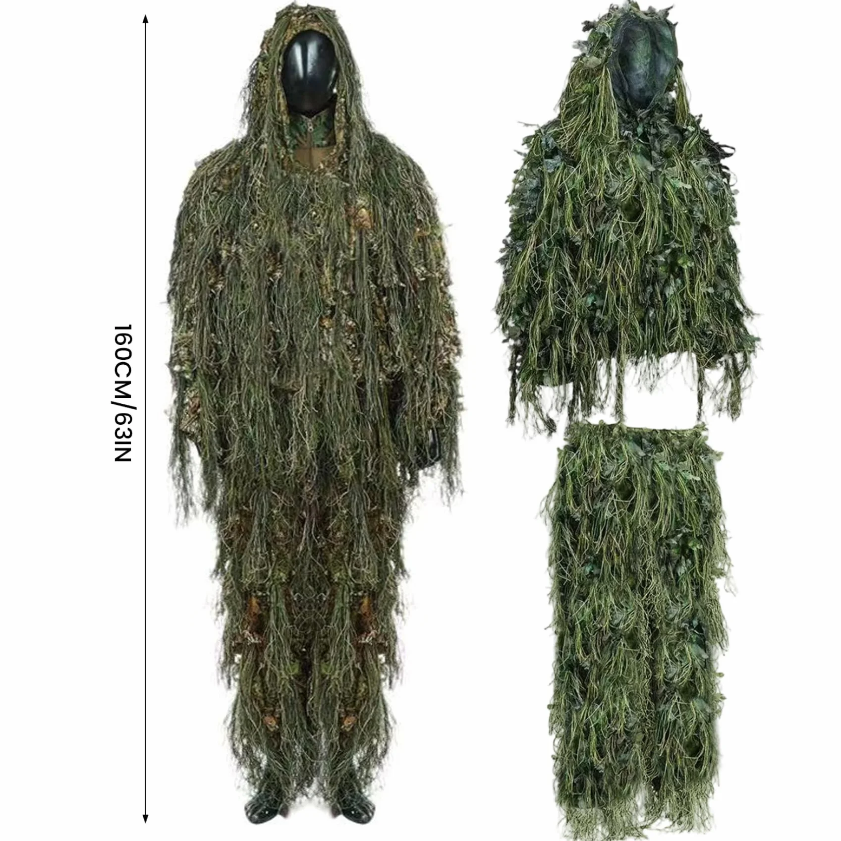 Traje Ghillie con Hojas 3D para Hombre, Chaqueta y Pantalones de Camuflaje Ligeros y Transpirables para Caza al Aire Libre