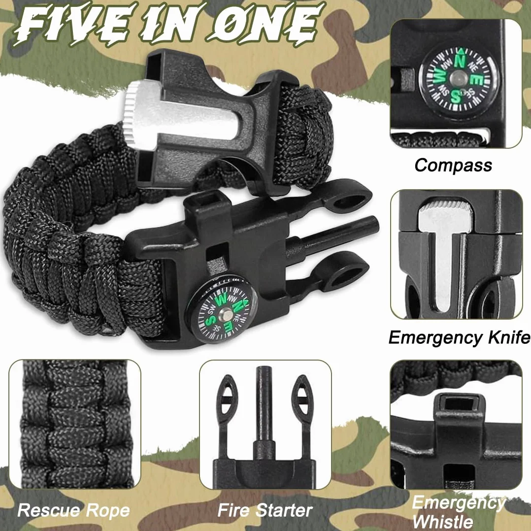 Pulsera de Supervivencia Multifuncional Paracord 2 Piezas para Senderismo Acampada Montañismo
