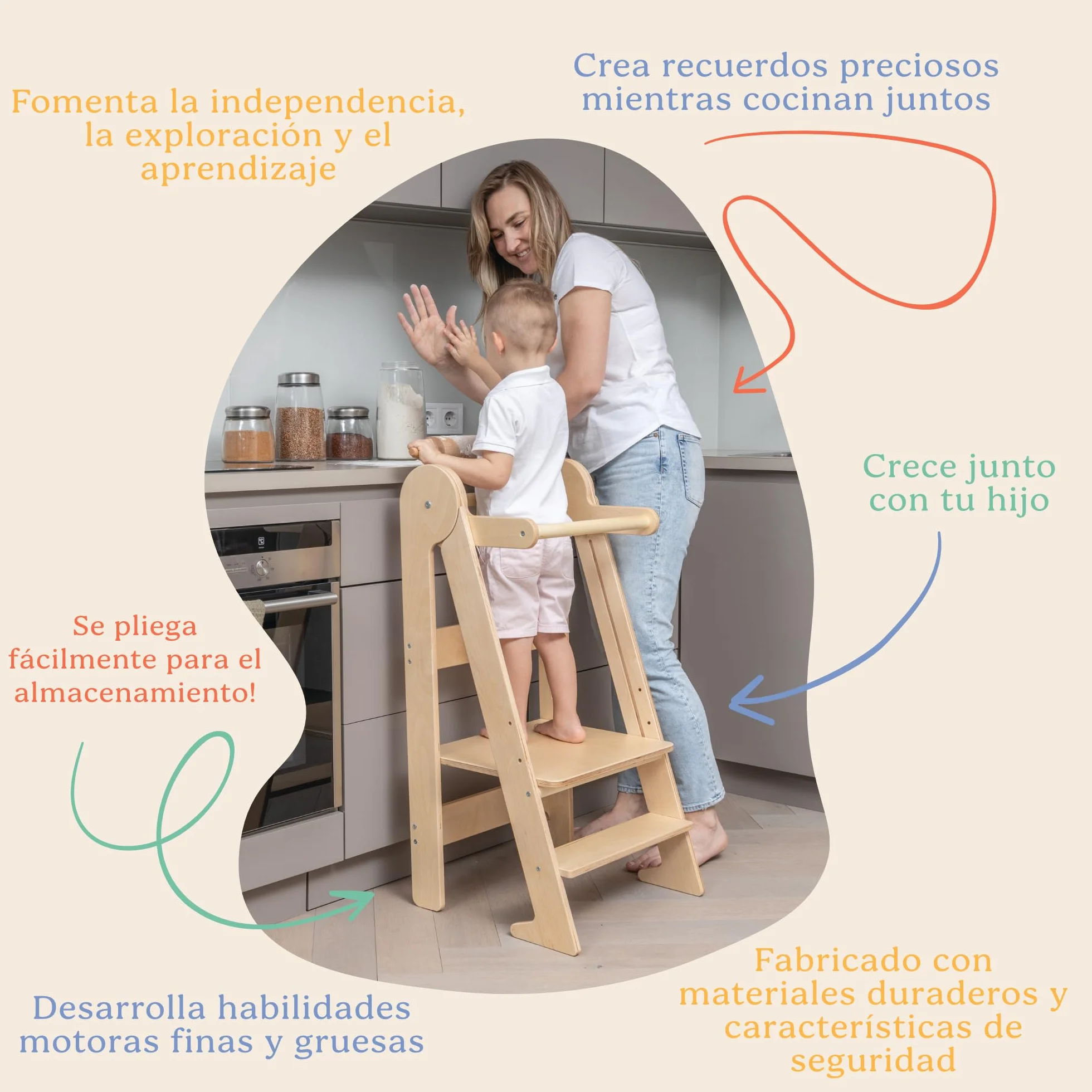 TOYBOX Torre de Aprendizaje Plegable Montessori Madera Natural