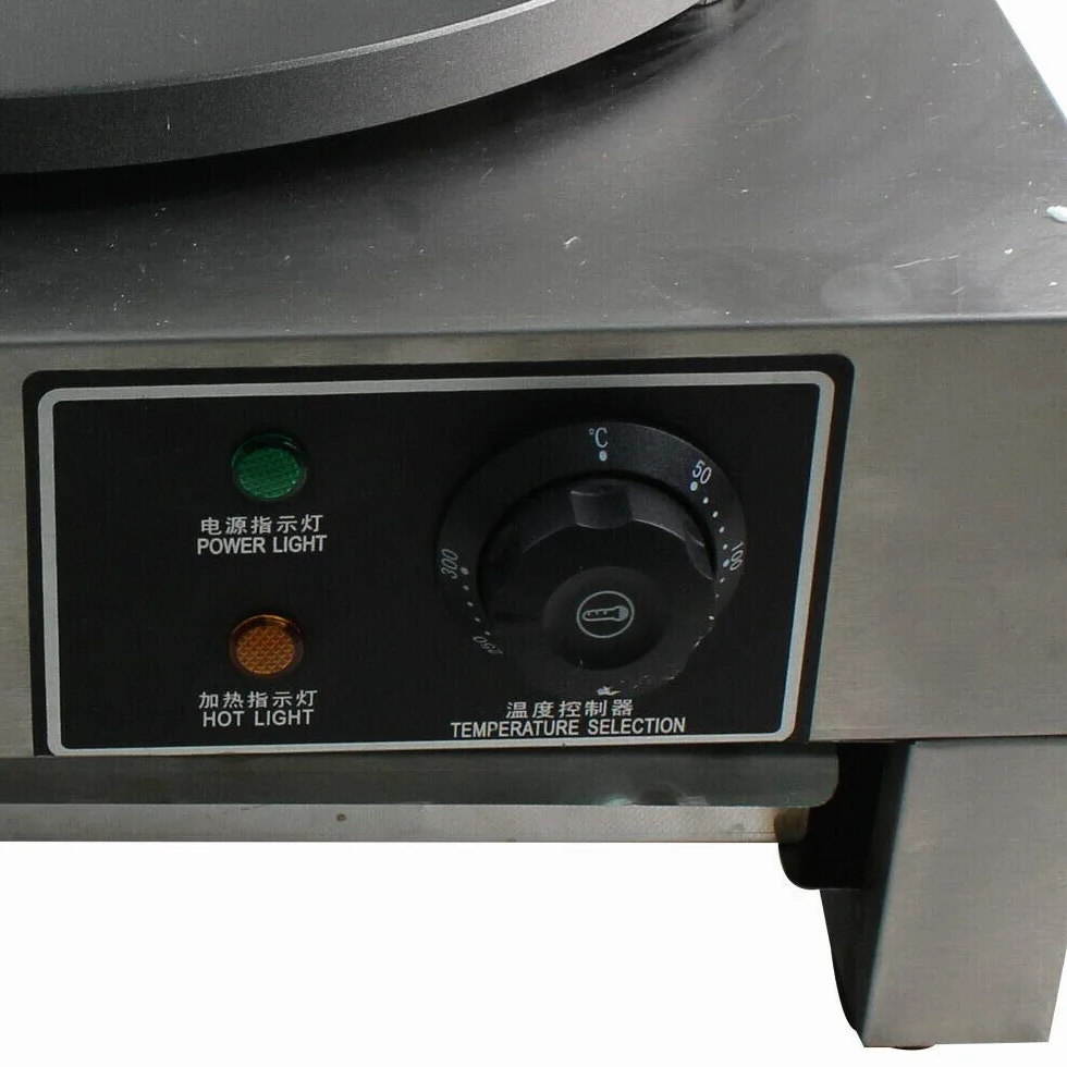 Futchoy - Crepa profesional con cuchara de madera 3000 W, crepera antiadherente, temperatura ajustable 50-300 ℃, para crepes, φ400 mm, moderno, profesional, acero inoxidable