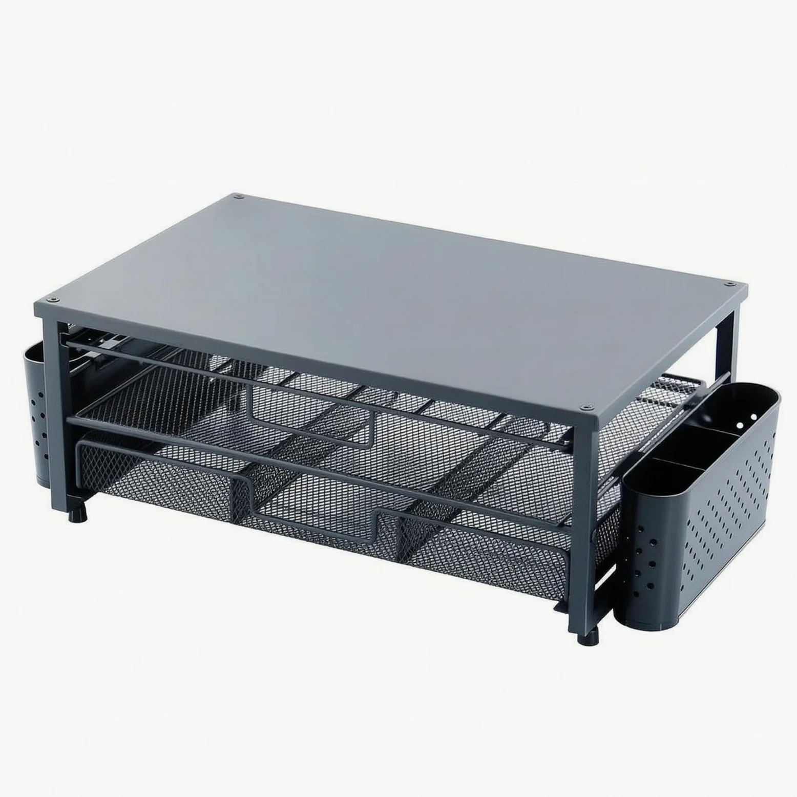 Amagogo Estante para Cápsulas de Café Organizador Soporte Dispensador Bandeja Estructura Compacta para Accesos Rápidos y Visibilidad Adecuado para Cocina, Negro, Cesta Lateral De Plástico