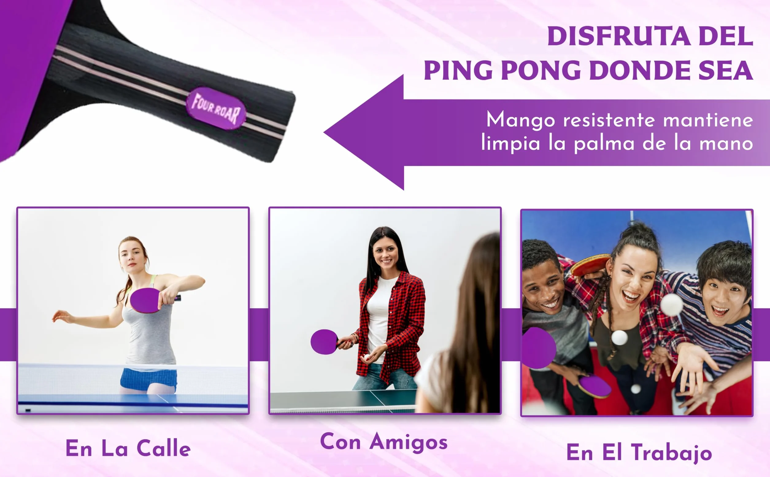 Pala Ping Pong Rosa 7 Capas Raqueta para Todos los Niveles con Funda y Pelota