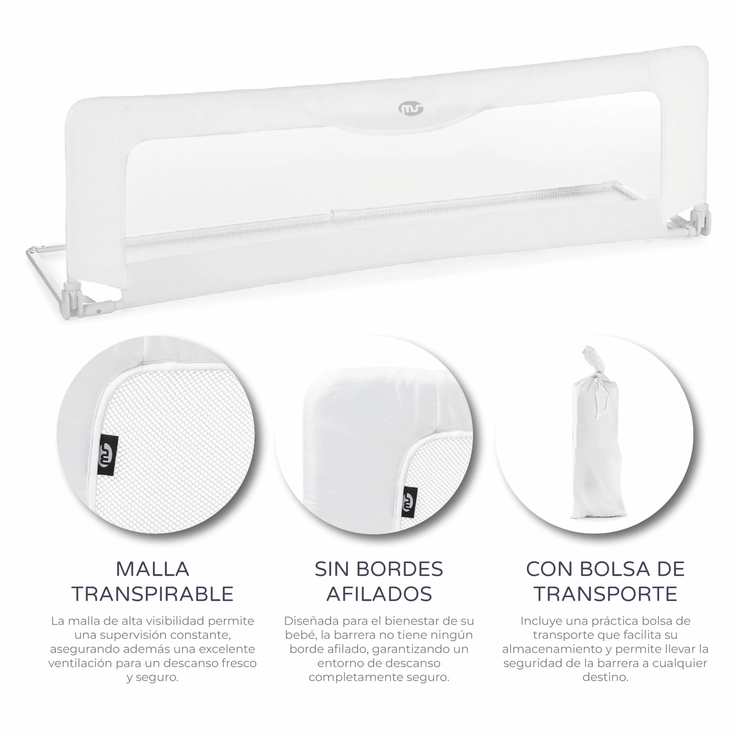 BabyWorld Barrera Básica Barandilla de Seguridad para Cama Infantil Plegable 150 cm