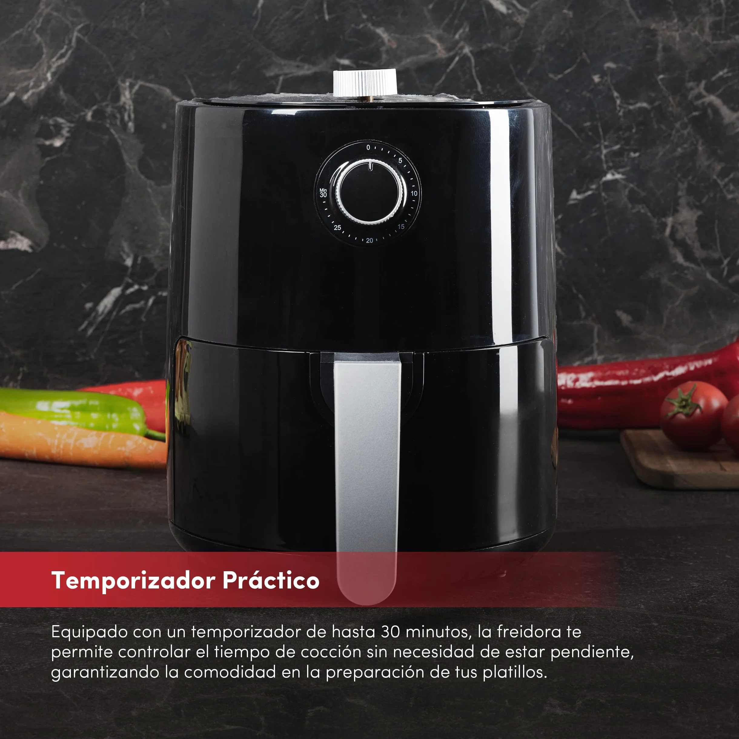 Freidora de aire 2.5L 1200W con temporizador de 30min y mango antideslizante SwissHome