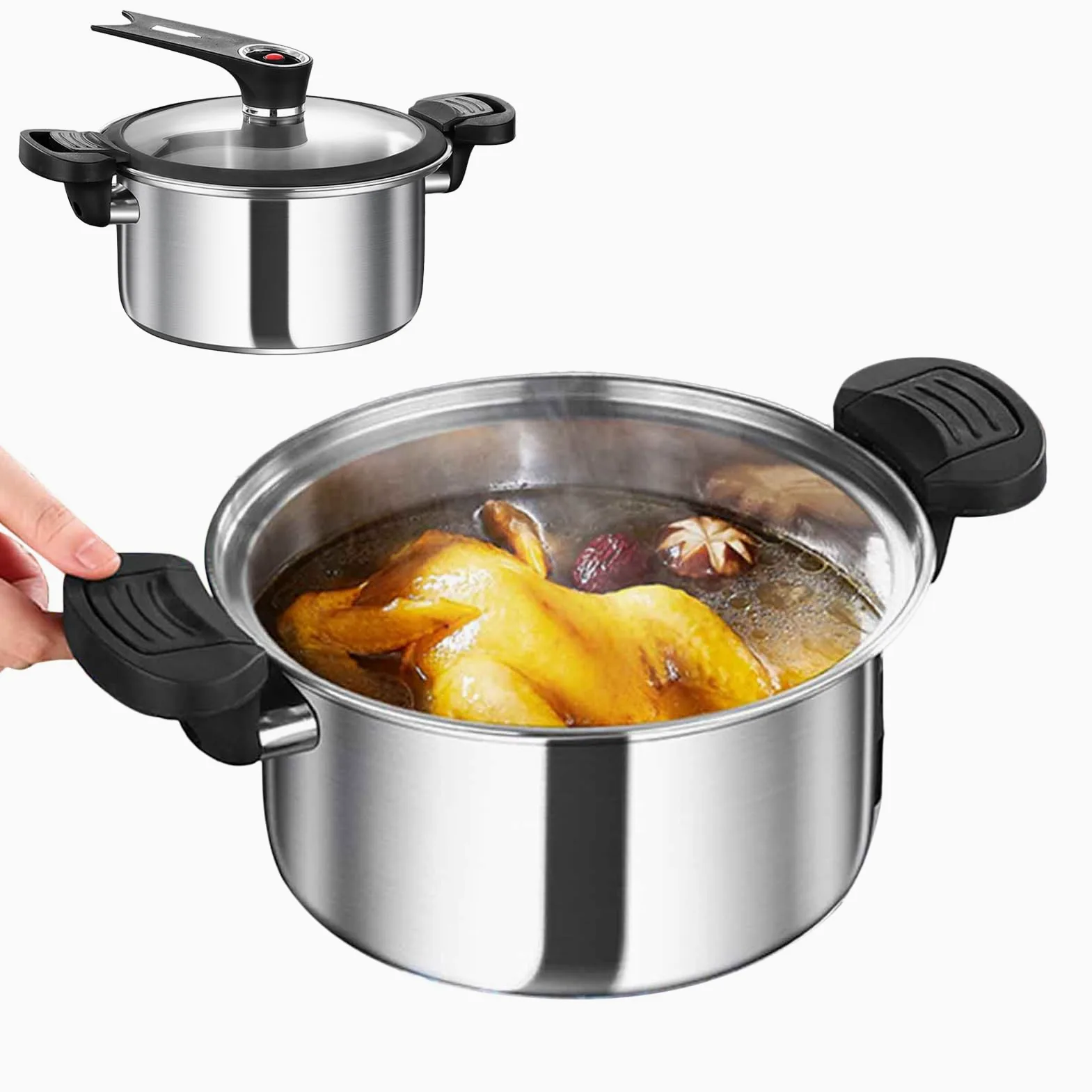 Olla a Presión de Acero Inoxidable Cocedor al Vapor a Presión | Olla Arrocera de Cocción Lenta Para Cocina Hogareña, Sopa, Arroz, Granos, Comedor Y Restaurante