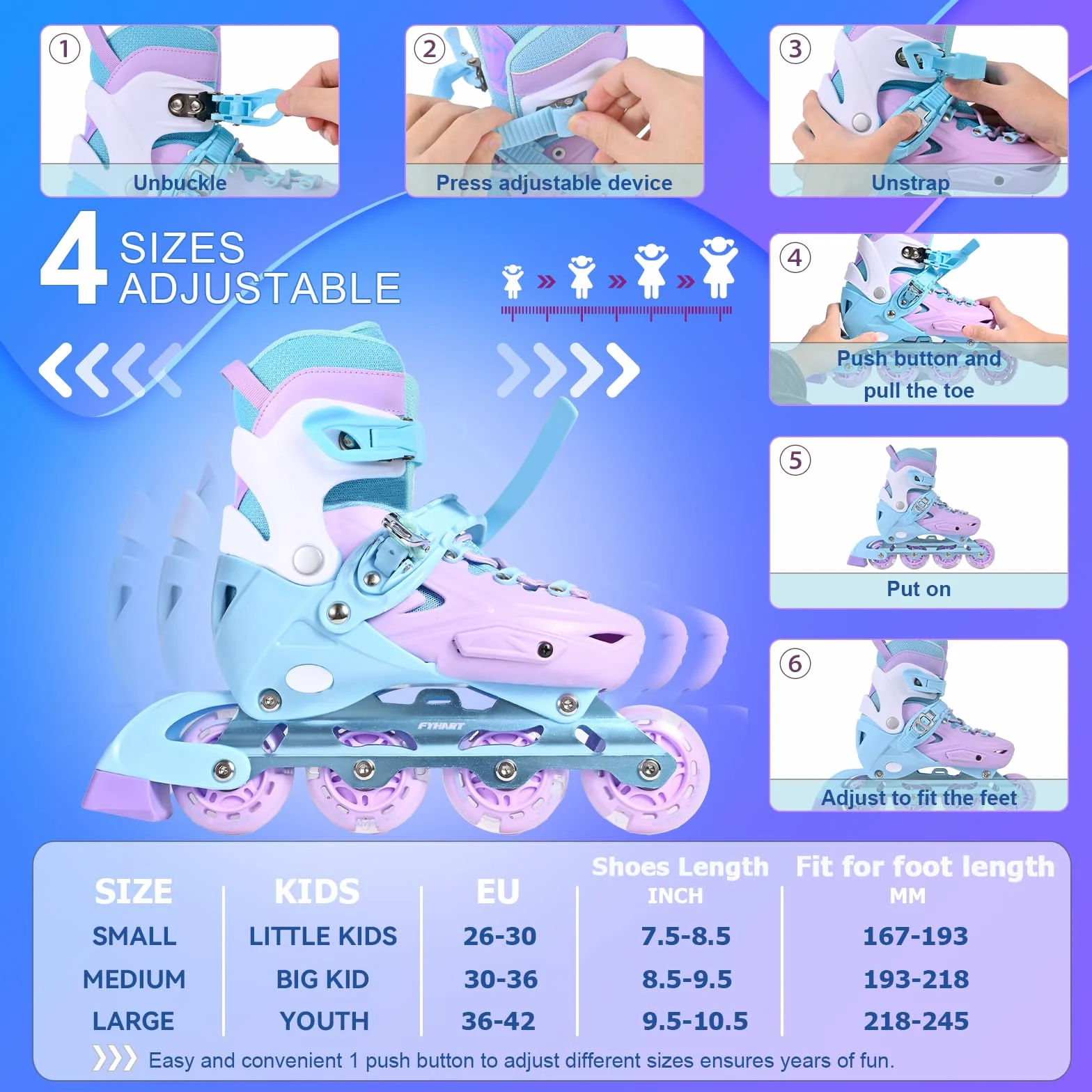 Patines en línea Ajustables para Niñas con Ruedas Luminosas, Principiantes Interiores y Exteriores