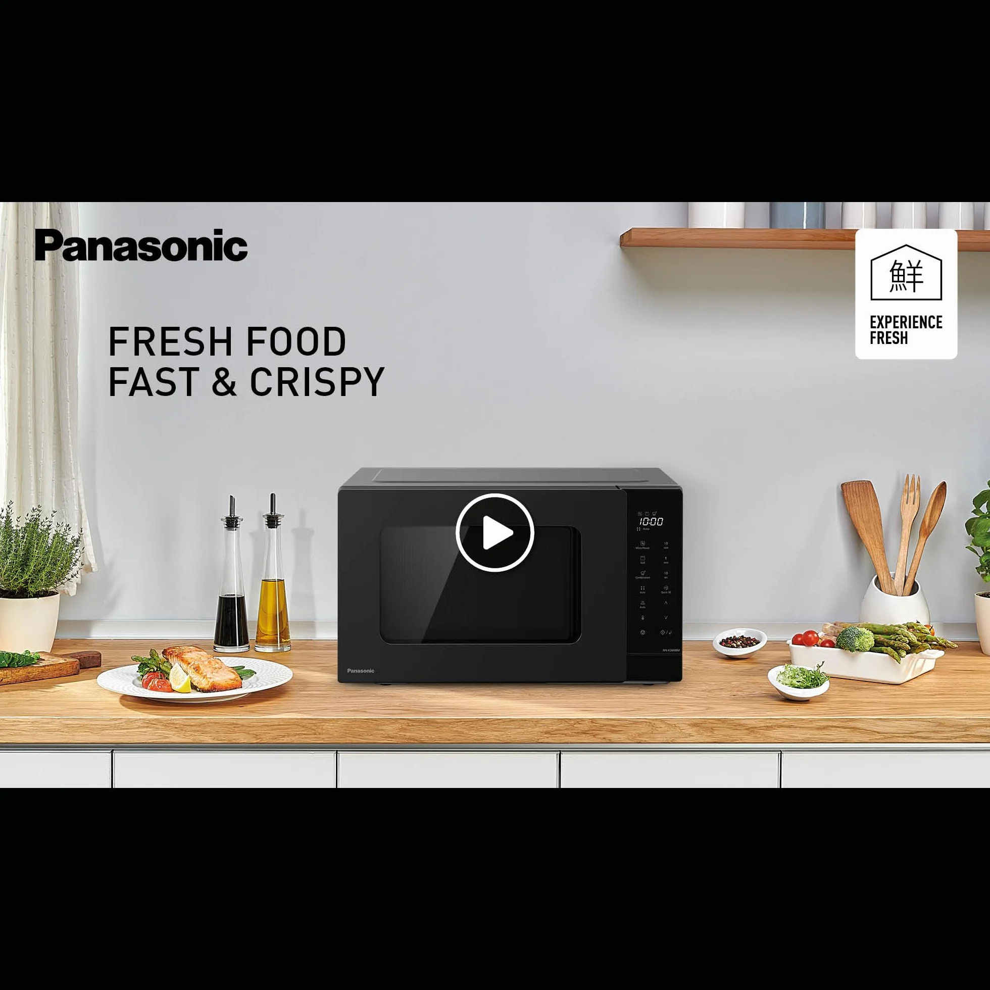 Panasonic NN-K36NBMEPG, Horno Microondas, 24 Litros, 900W de Potencia, 8 Programas Automáticos, Tecnología de Cocción Dual, Función Quick 30, Negro.