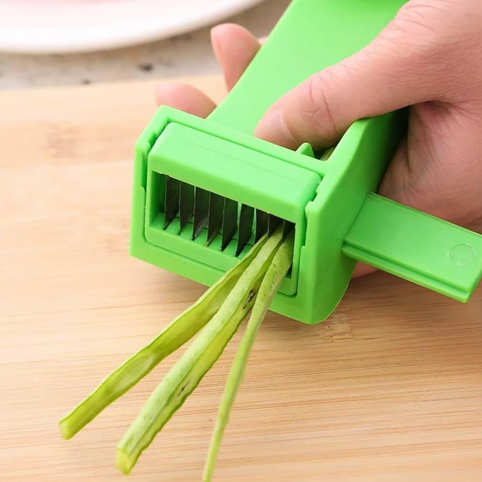 Cortador de Judías Verdes, Enhebrador con Cuchilla de Acero Inoxidable Cortador de Judías Verdes de Fácil Agarre para una Preparación de Verduras Sin Esfuerzo Aparato Ligero de Cocina (Verde)