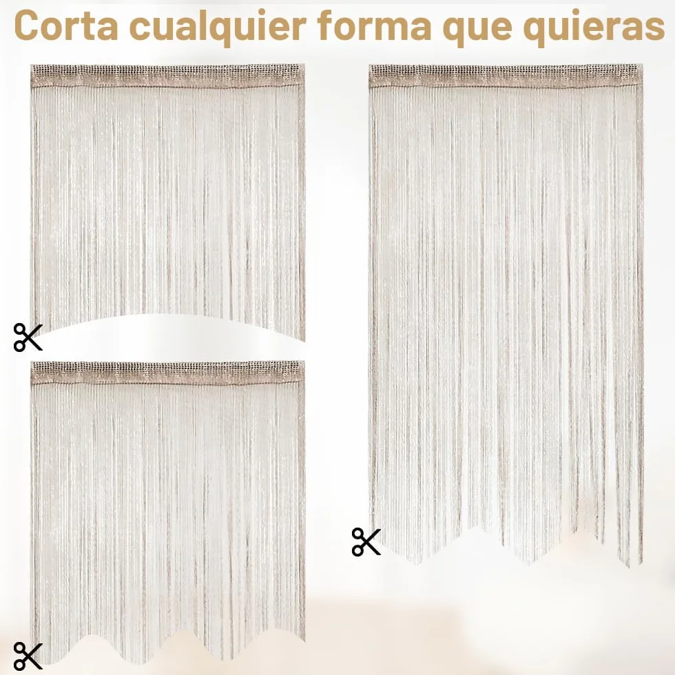 2 Stück Fadengardinen Set, 100 X 200 cm Fadenvorhang Glitzer, Champagnerfarbener Fadengardine Balkontür Fliegengitter, Zimmer Fransenvorhang Geeignet für Hochzeiten, Cafés, Restaurants, Türen