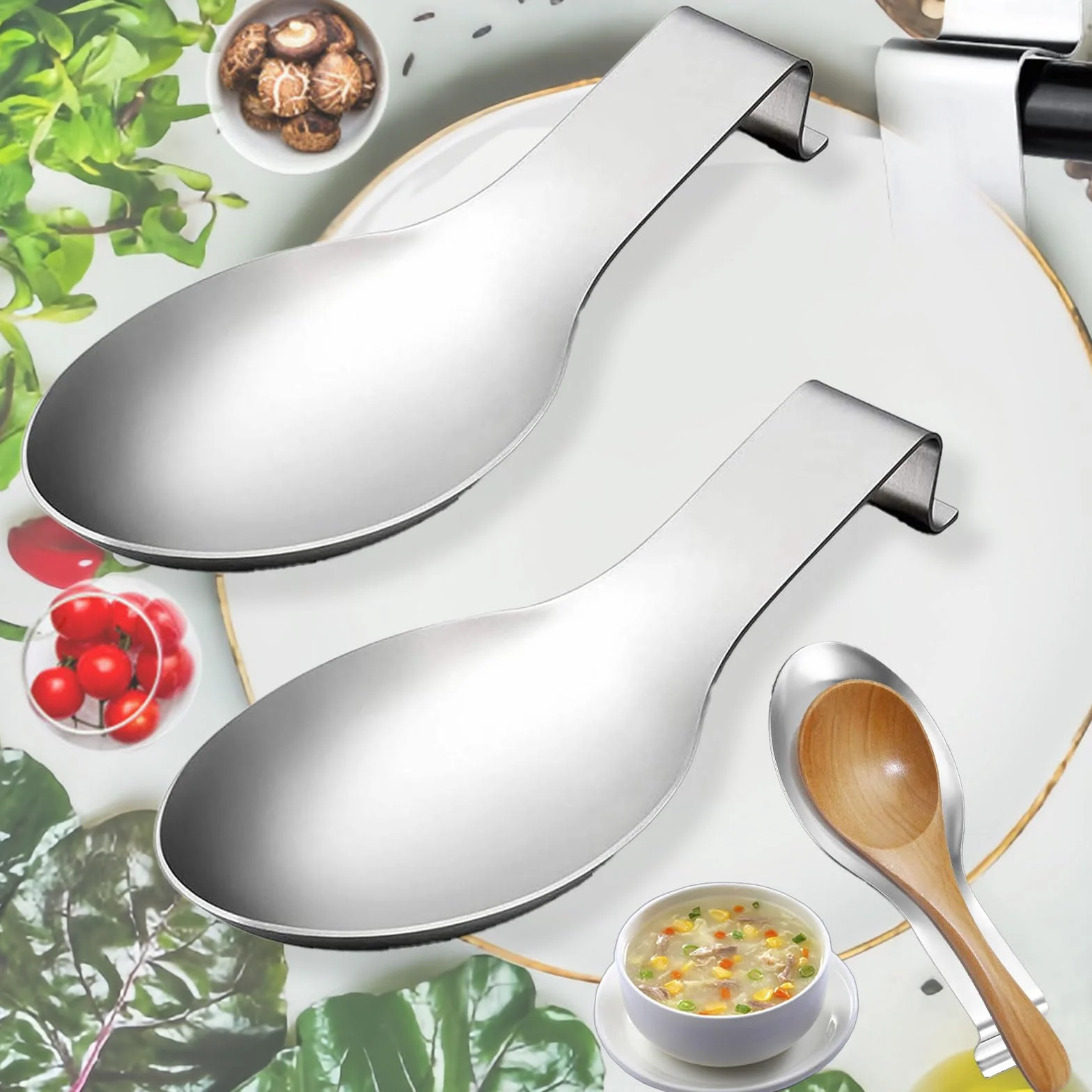 2 Piezas Soporte De Cuchara Plata Mate, Soporte De Cuchara De Acero Inoxidable Para Encimera De Cocina, Reposa Cucharas Cocina, Soporte Cucharas Cocina, Descanso Para Utensilios