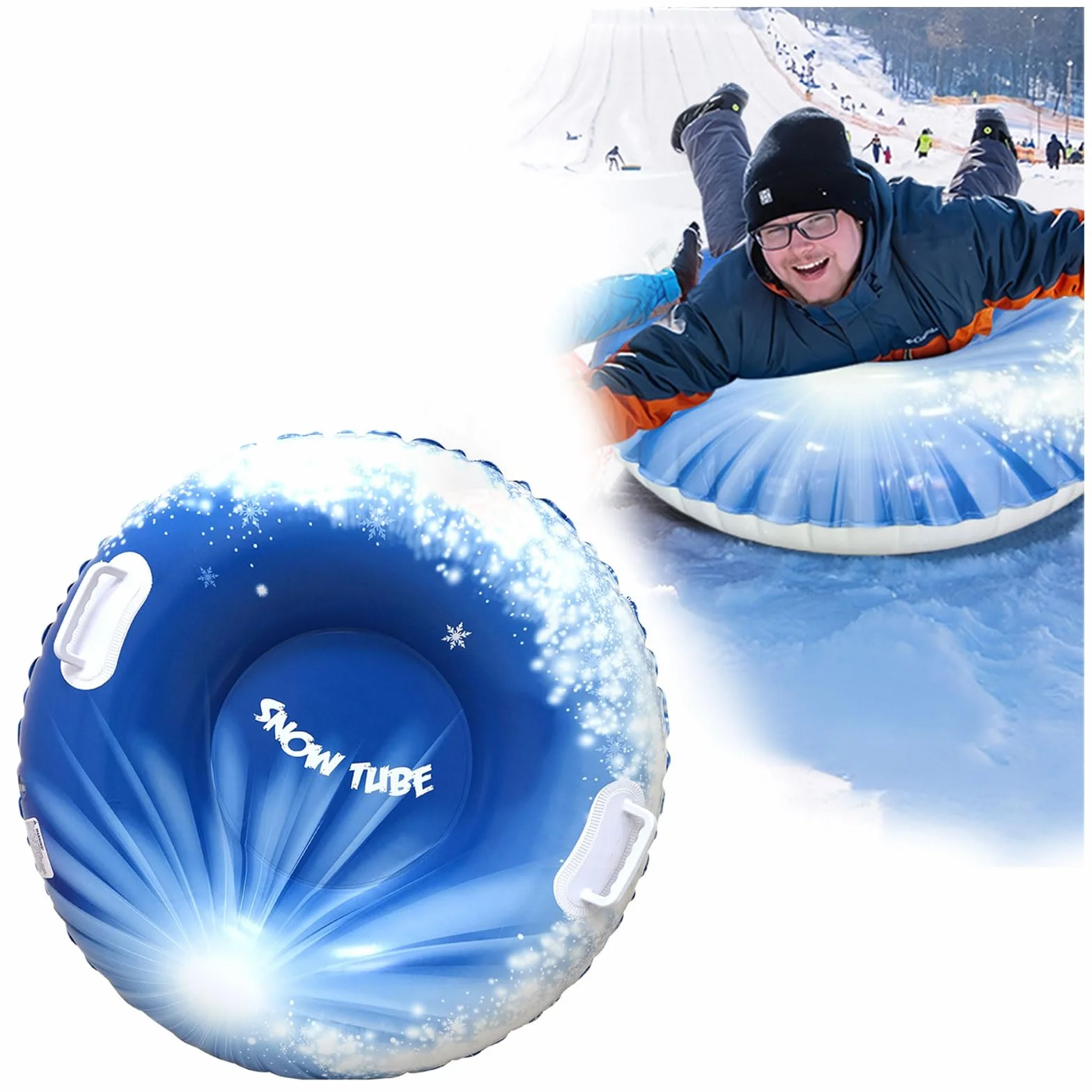 Trineo Nieve, trineos de Nieve con Asas Trineo 80 cm trineos para Deportes de Invierno al Aire Libre (Tubo de Nieve con Copos de Nieve)