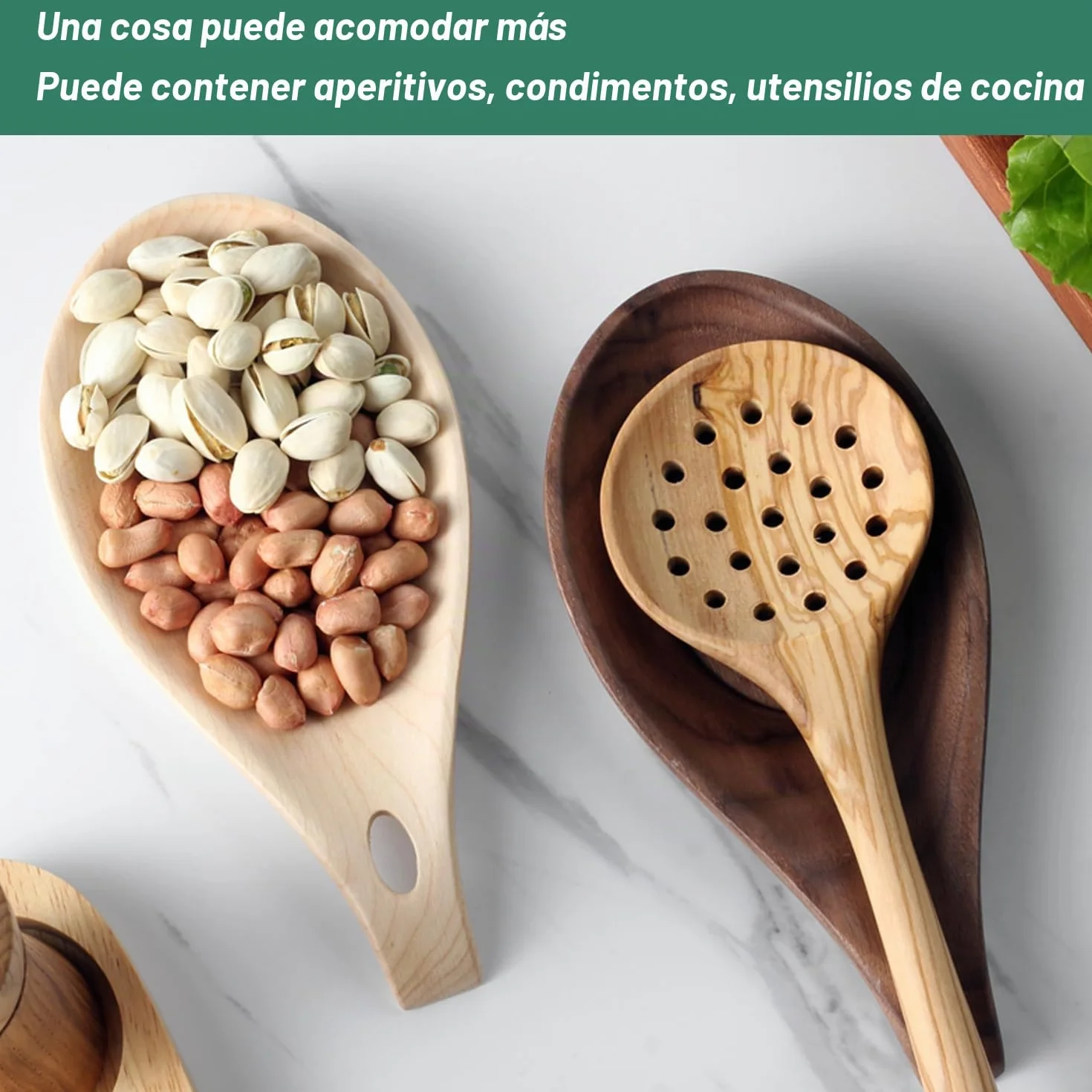 Reposa cucharas cocina, Soporte Utensilios de Cocina de Madera, Soporte para Cuchara Resistente al Calor,soporte perfecto para espátulas, cucharas, pinzas y más (nuez-1Pcs, nuez-1Pcs)