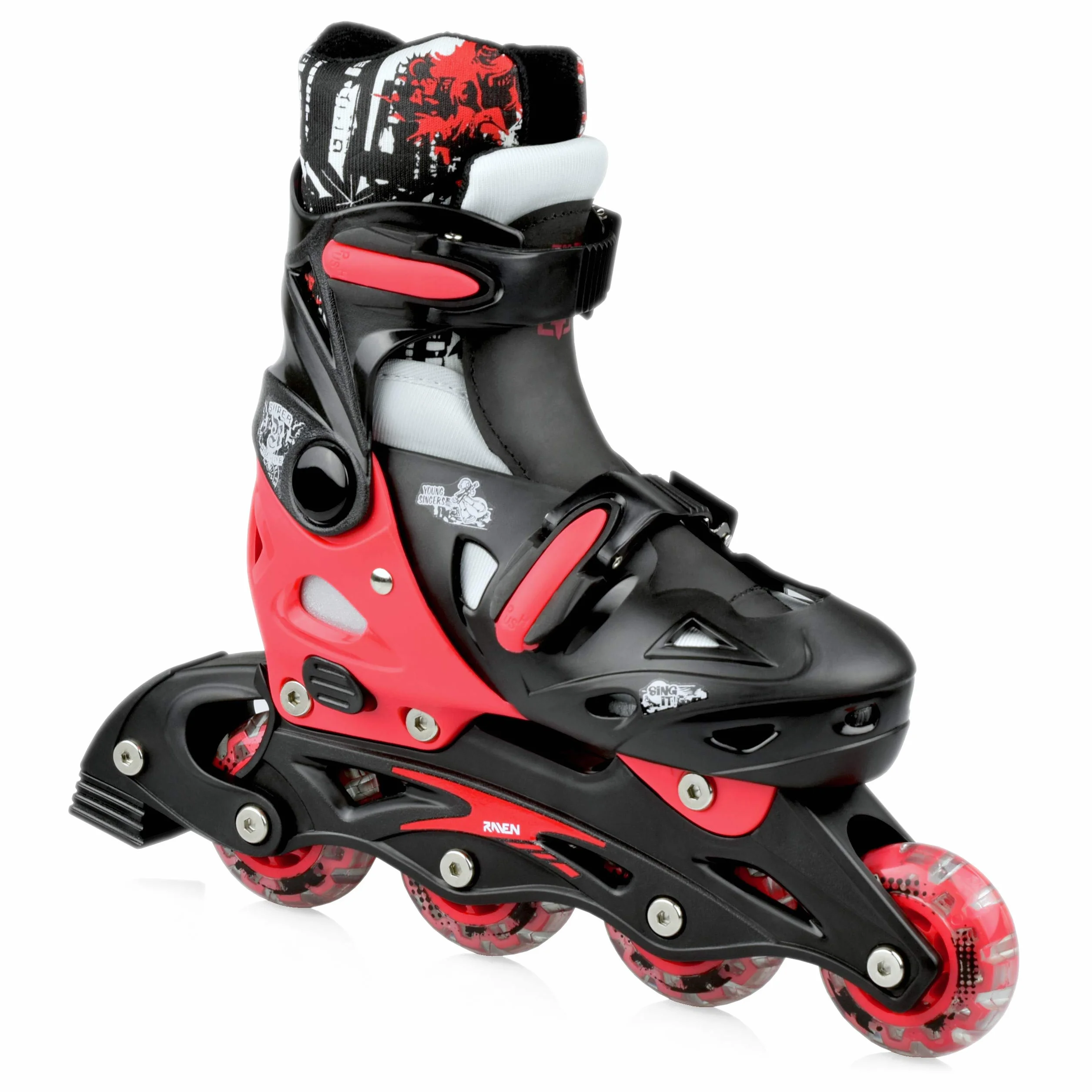 Patines en línea Singer Ajustables 3 en 1, Intercambiables Negro/Rojo