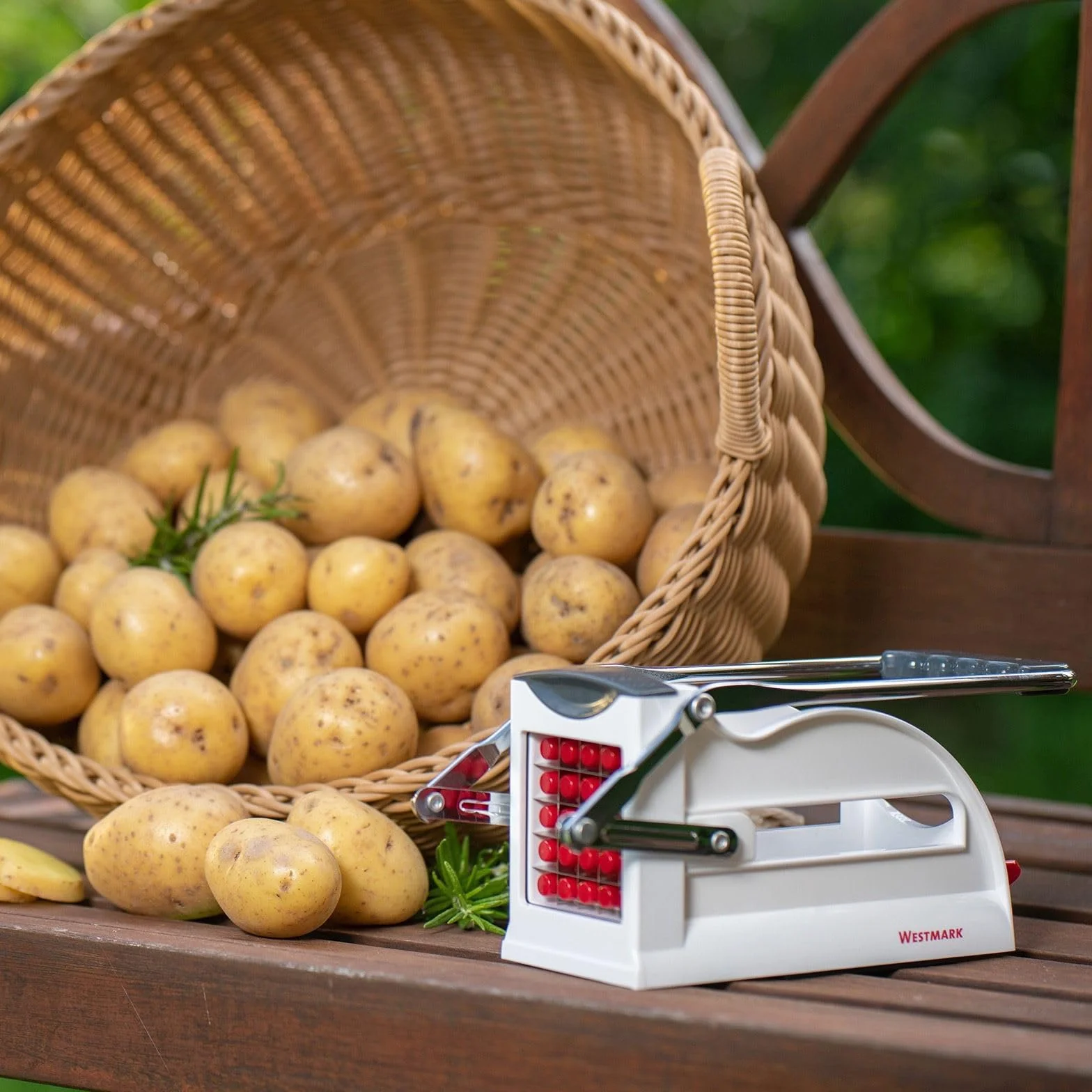 Westmark Cortador de patatas fritas y verduras/frutas con tres insertos de corte de acero inoxidable, Blanco/antracita, 11802260