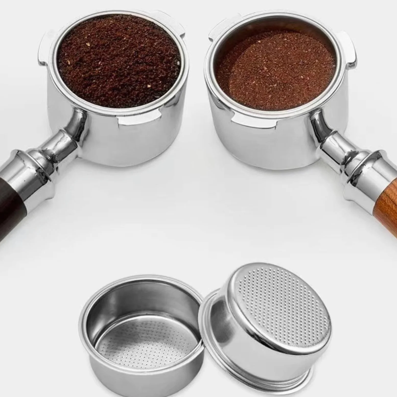 Portafiltro Compatible Con De'Longhi Dedica EC680/EC685. | Portafiltro sin fondo de 51 mm y 3 orejas con mango de madera - Cesta de filtro de repuesto for barista(B.230X51mm)