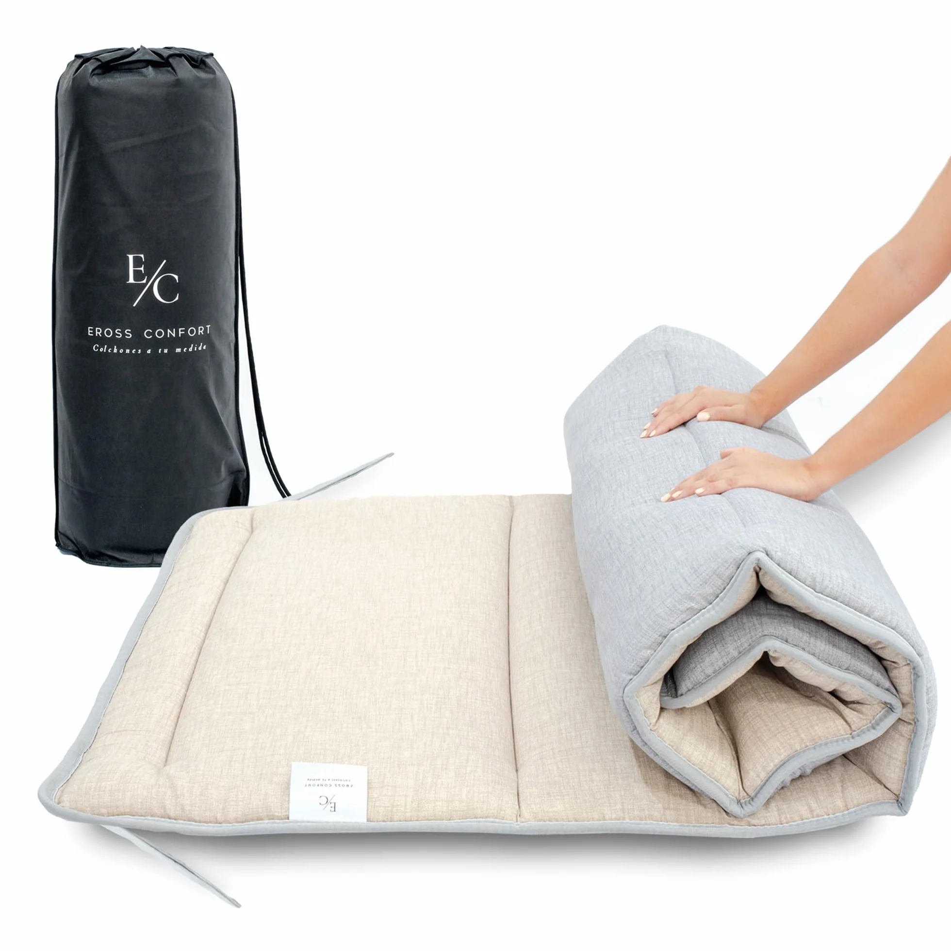Colchón de Suelo Enrollable. Reversible. Futón japonés Estilo Tatami. Colchón de Suelo para Invitados, Camping o Juegos. Altura de 5 cm. Bolsa de Transporte incluída.
