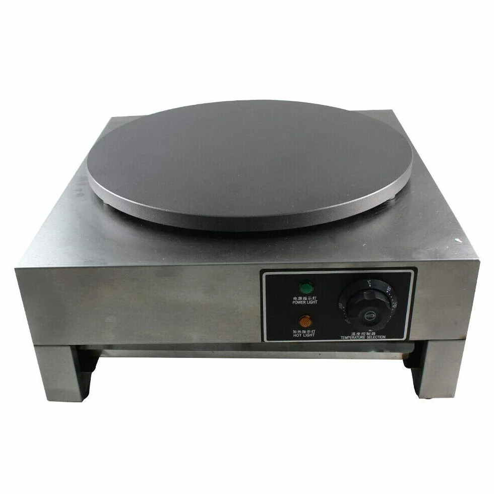 Futchoy - Crepa profesional con cuchara de madera 3000 W, crepera antiadherente, temperatura ajustable 50-300 ℃, para crepes, φ400 mm, moderno, profesional, acero inoxidable