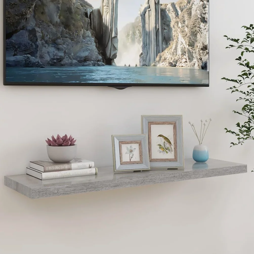 Estantería flotante gris hormigón 90 x 23,5 x 3,8 cm, estante de pared de madera de panal MDF con marco de metal, soporte invisible, para libros, decoración, dormitorio, cocina, resistente y