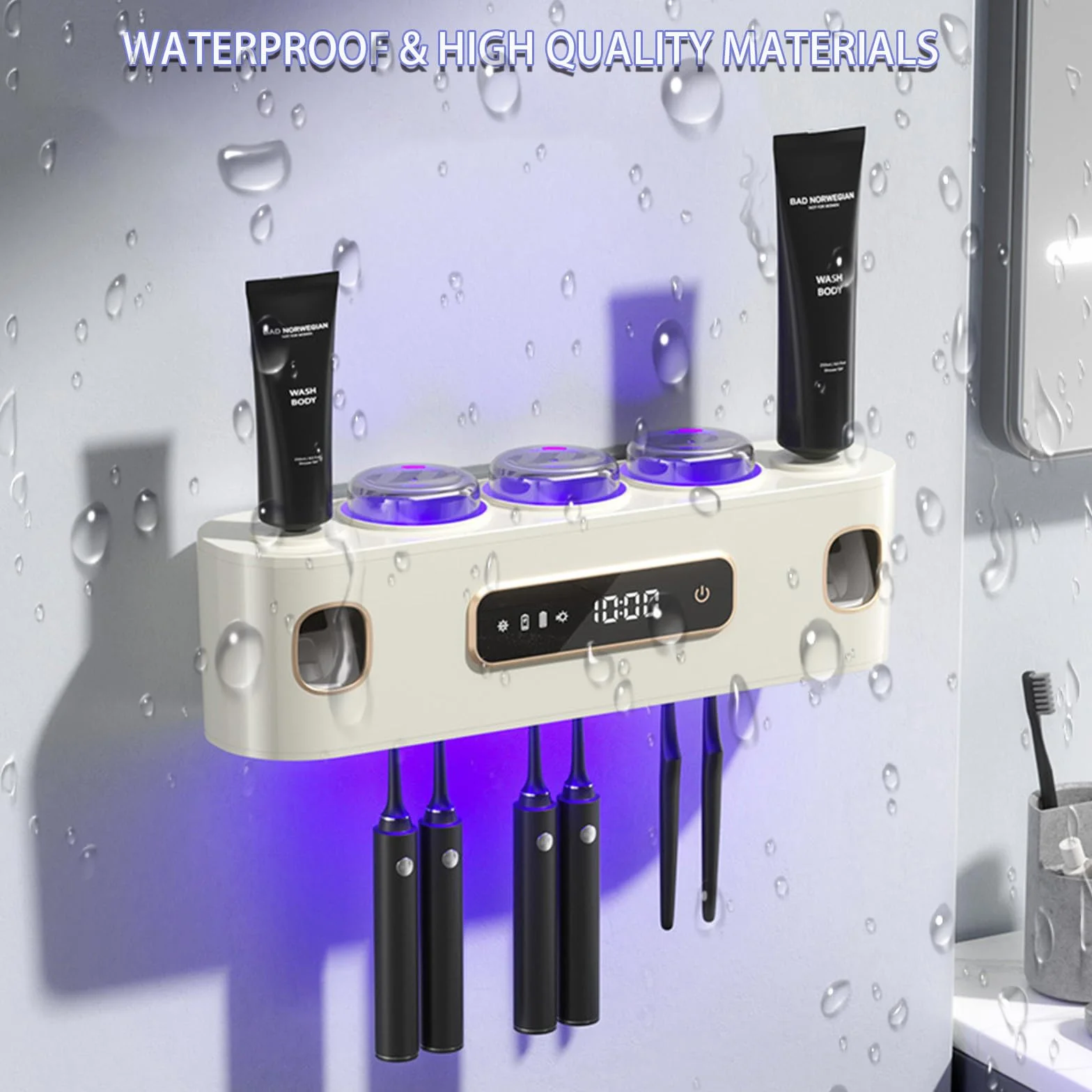 Wekity - Soporte para cepillos de dientes para baños, dispensador automático de pasta de dientes que ahorra espacio, soporte para cepillo de dientes y pasta de dientes, soporte para cepillo de dientes