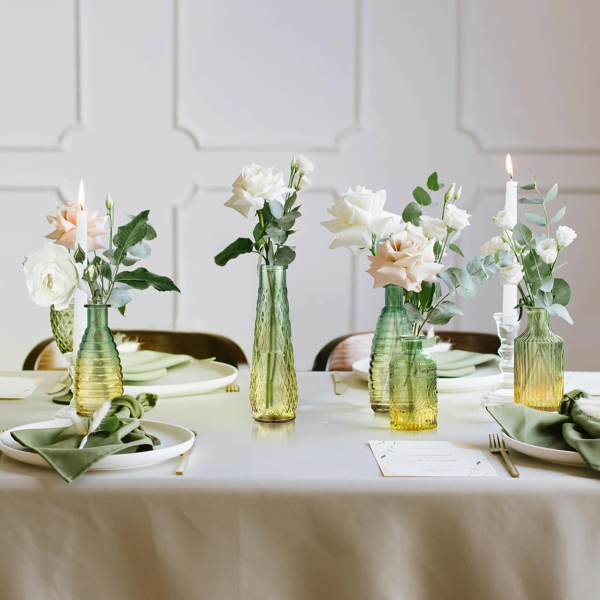 Joeyan Jarrones Pequeños Decorativas Juego de 5, Florero de Vidrio en Relieve con Degradado,Botellas Decorativas pequeñas,Centro de Mesa, Decoración para el hogar, Boda, Fiesta, Evento,Oficina