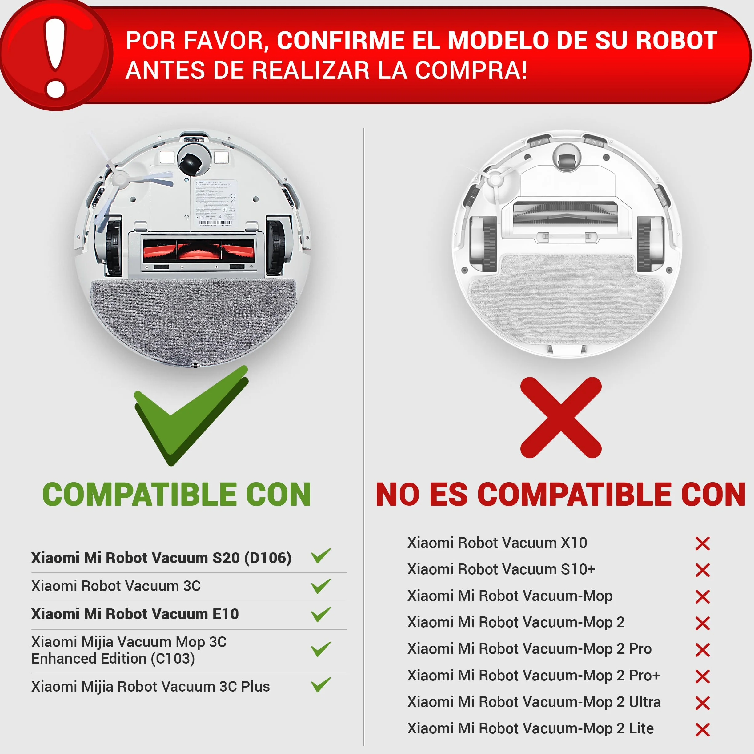 2 Mopas de Microfibra Para Xiaomi Vacuum S20 (D106), 3C, E10, Pack De 2 Trapos de Reemplazo, Kit De Repuestos Para Aspiradora Robot Vacuum, Para Xiaomi Mijia Vacuum Mop 3C (C103) / 3C Plus (B112)