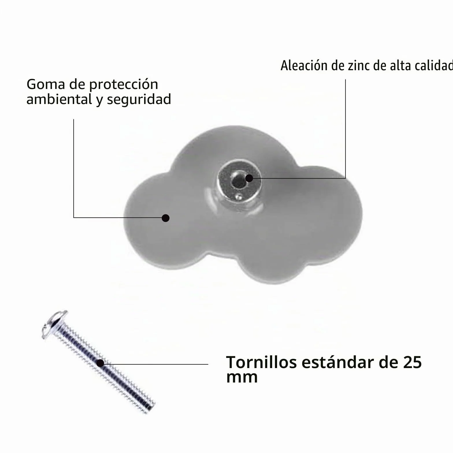 6 Pomos de Cajón con Forma de Nube para Muebles, Pomos de Goma con Forma de Dibujos Animados para Niñas Niños, para Tiradores de Armario, Cajones, Armarios de Habitación Infantil