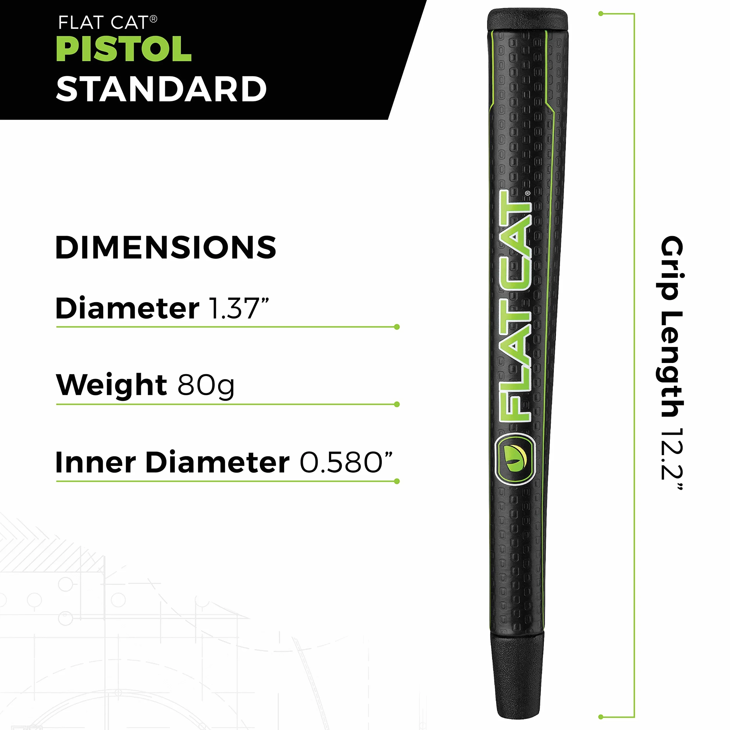 Flat Cat FCPSTSTD Tak Putter de Golf, Lima/Negro