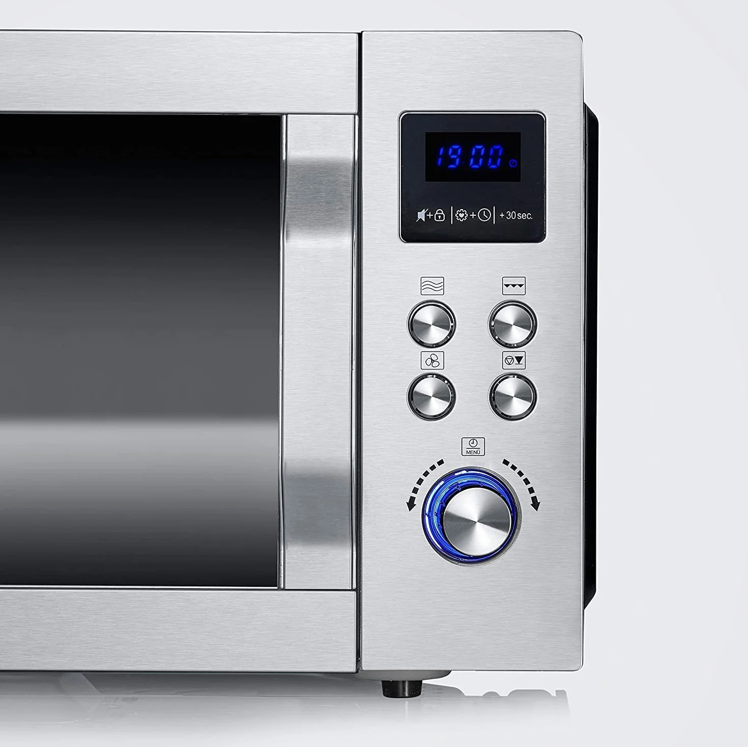 SEVERIN Microondas 3 en 1, microondas con grill, convección y base de vidrio, microondas digital amplio para platos cuadrados, acero inoxidable/negro mate, MW 7777