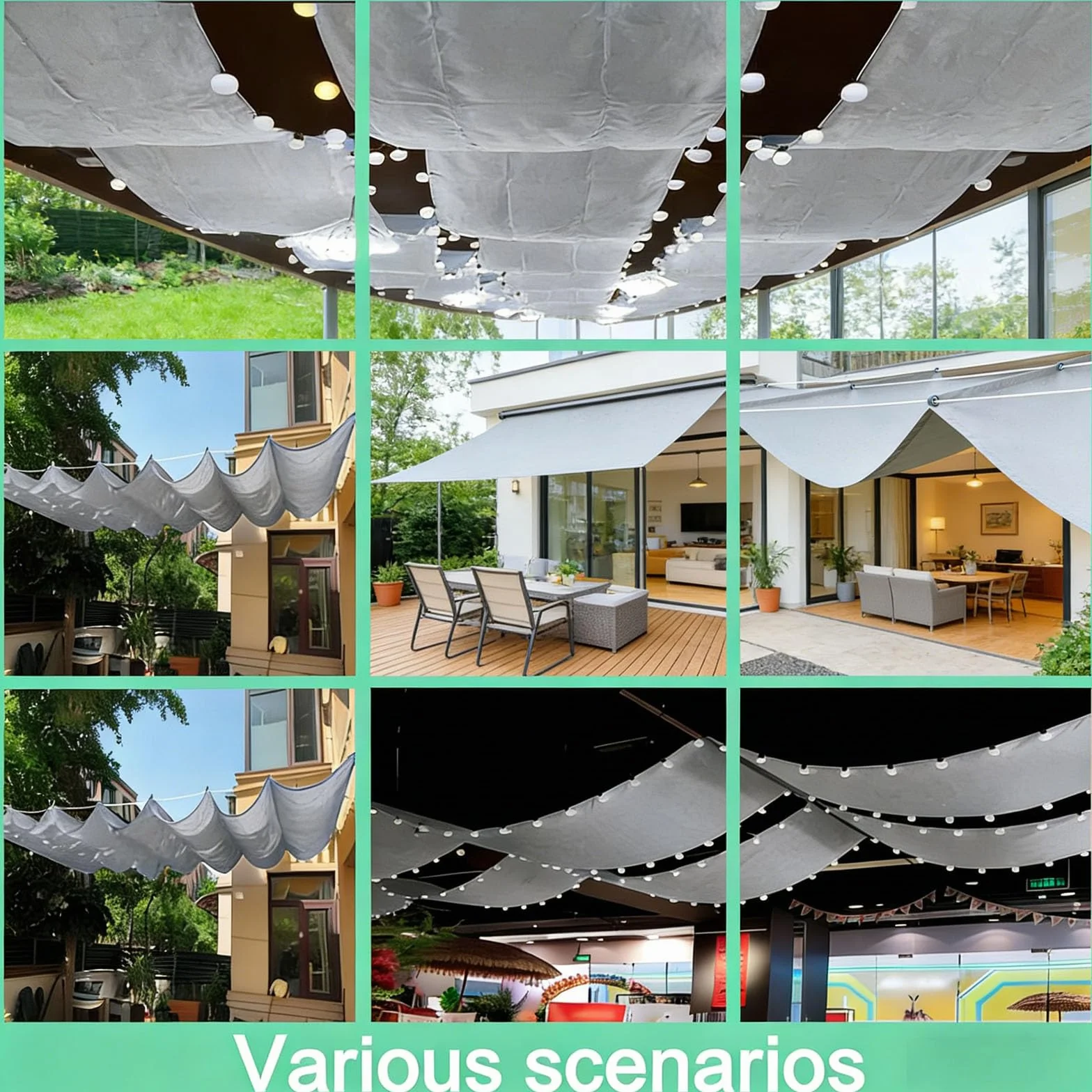 Toldo Retráctil de Onda, Vela de Sombra, Protección Solar, Resistente al Agua, Pérgola para Terrazas y Jardines - Gris Claro 100x500cm