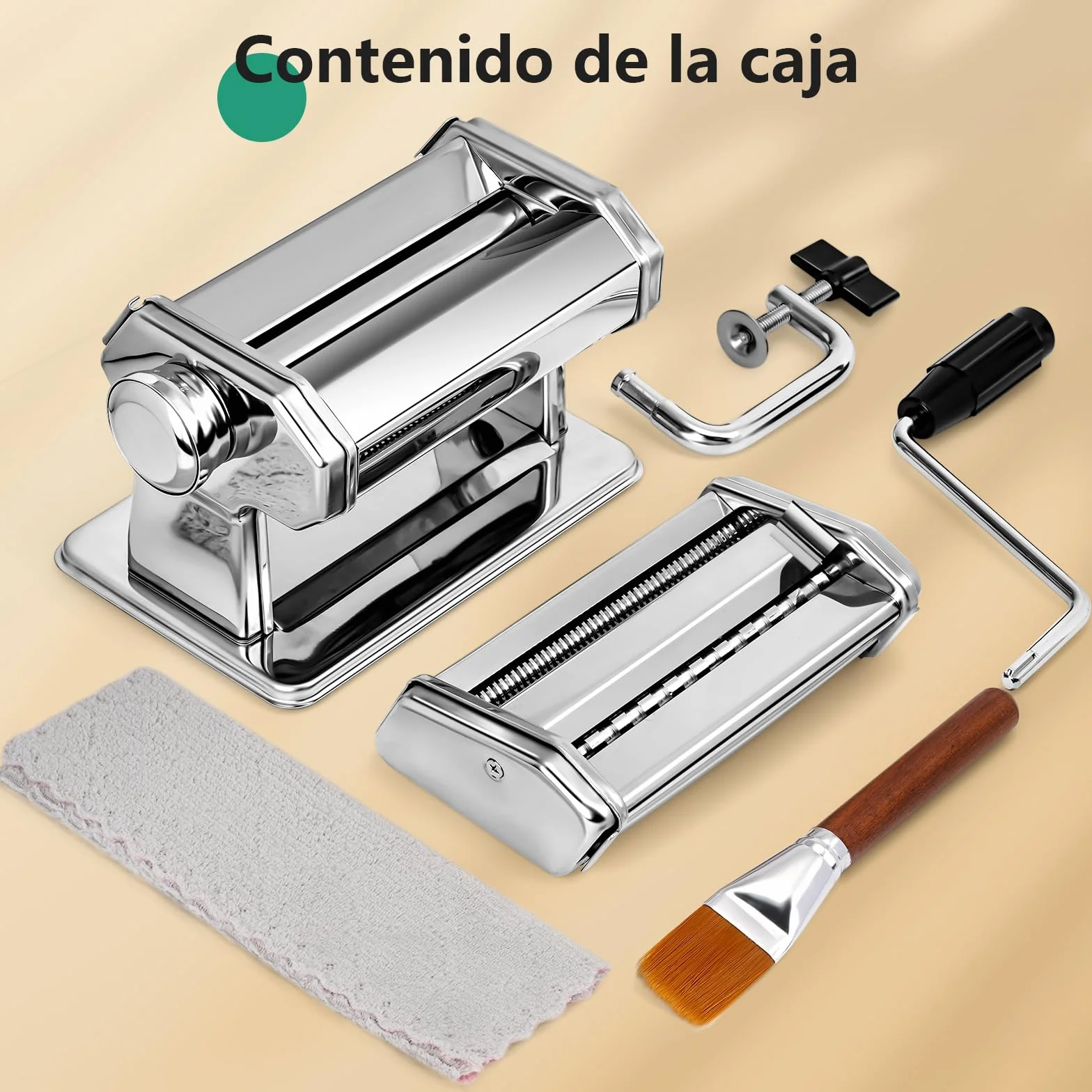 YASHE Máquina de Pasta, Manual Pasta Maker, 7 Grosor Ajustable, 2 Cortador de Masa de Ancho, Acero Inoxidable, Fideos Caseros Bola de Masa Espaguetis