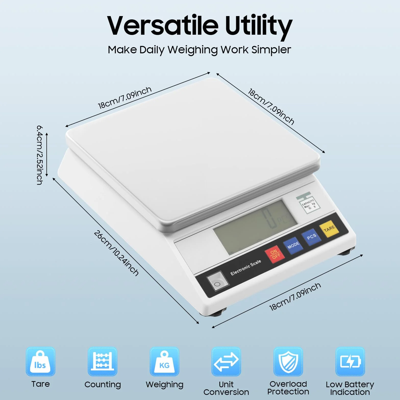 Báscula digital de cocina 7,5 kg/0,1 g – Báscula de precisión con función de tara, LCD, protección contra sobrecargas para laboratorio y cocina