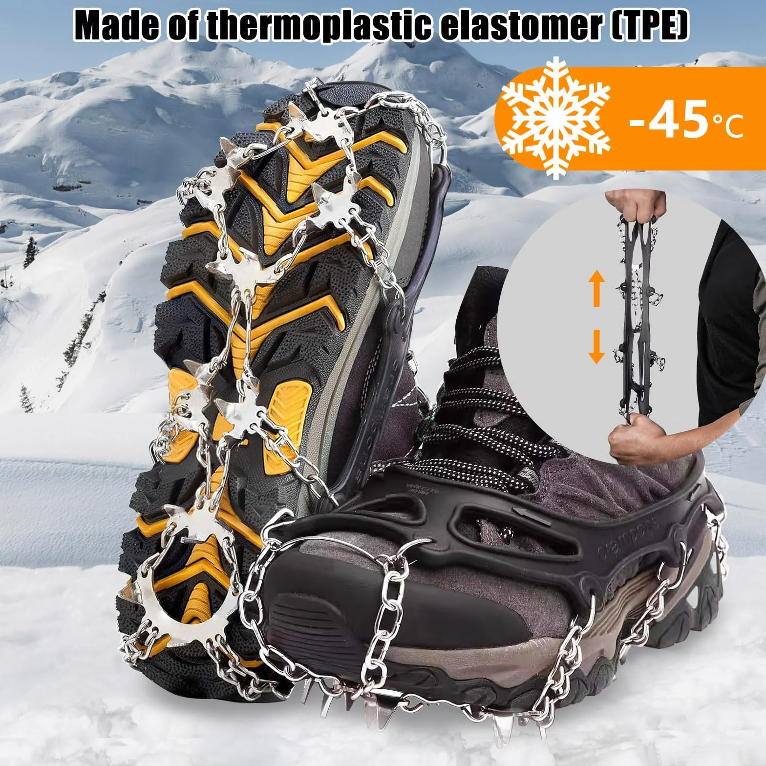 Crampones para Zapatos de Senderismo, Picos de Hielo de Acero Inoxidable, Antideslizantes, Tamaño Grande