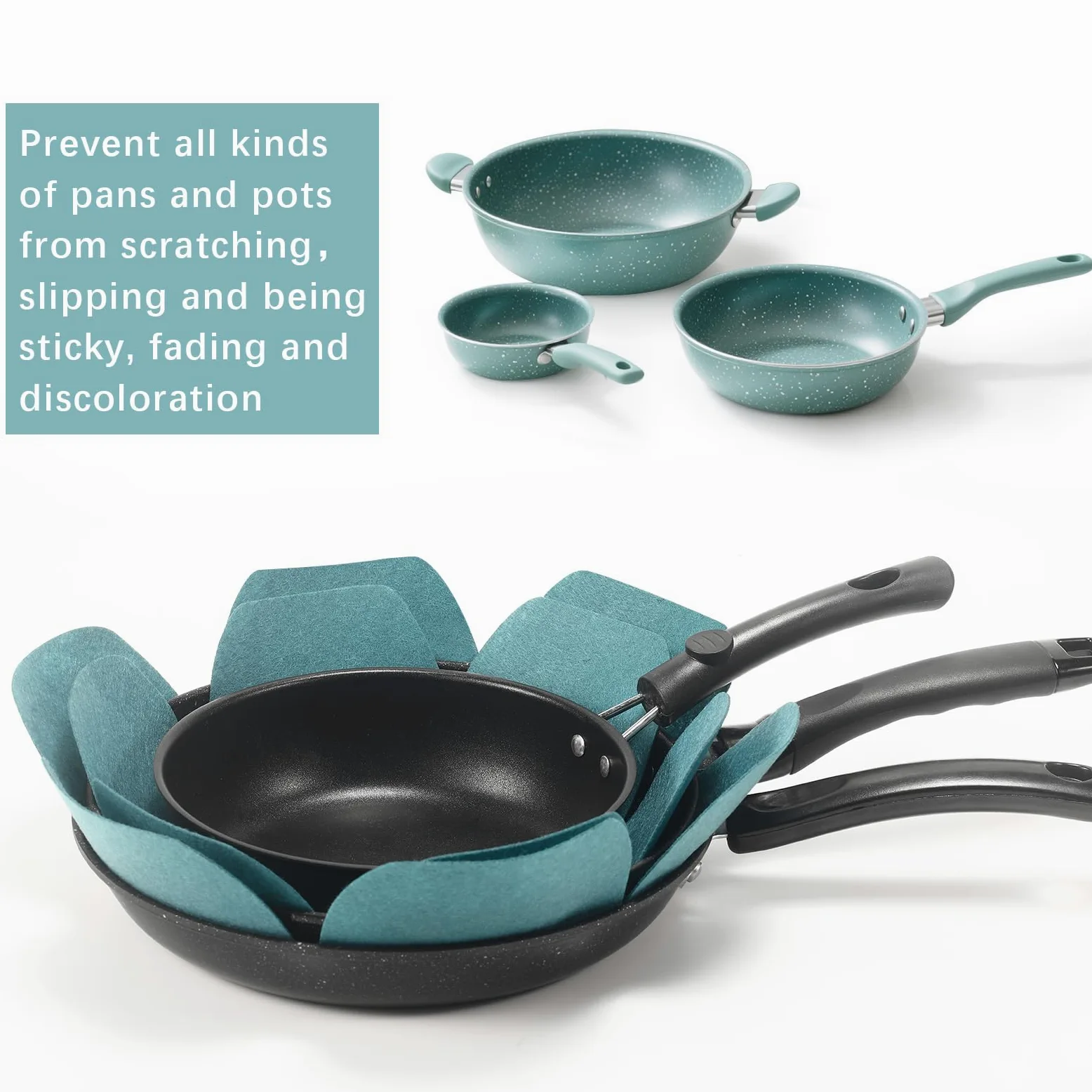 Protectores de sartén para apilar, juego de 12 y 3 tamaños diferentes, protectores de utensilios de cocina de fieltro más grandes y gruesos, protectores de ollas y sartenes, protectores de separadores