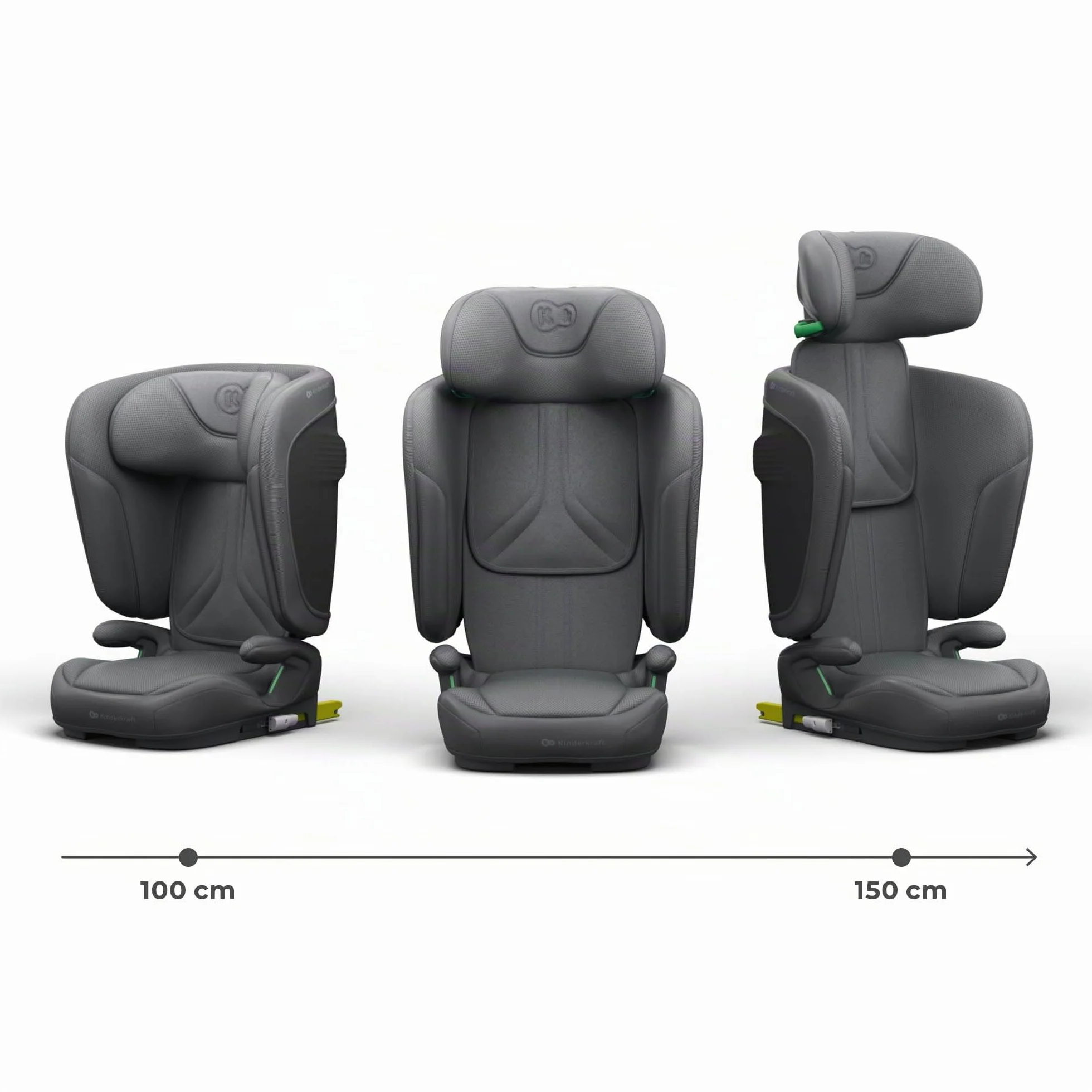 Kinderkraft UNITY 2 i-Size, Silla de coche plegable 100–150 cm, De 3,5 a 12 años aproximadamente, Reposacabezas ajustable, Tapizado con sistema AIR FLOW, Ajuste del respaldo en 5 posiciones, Gris