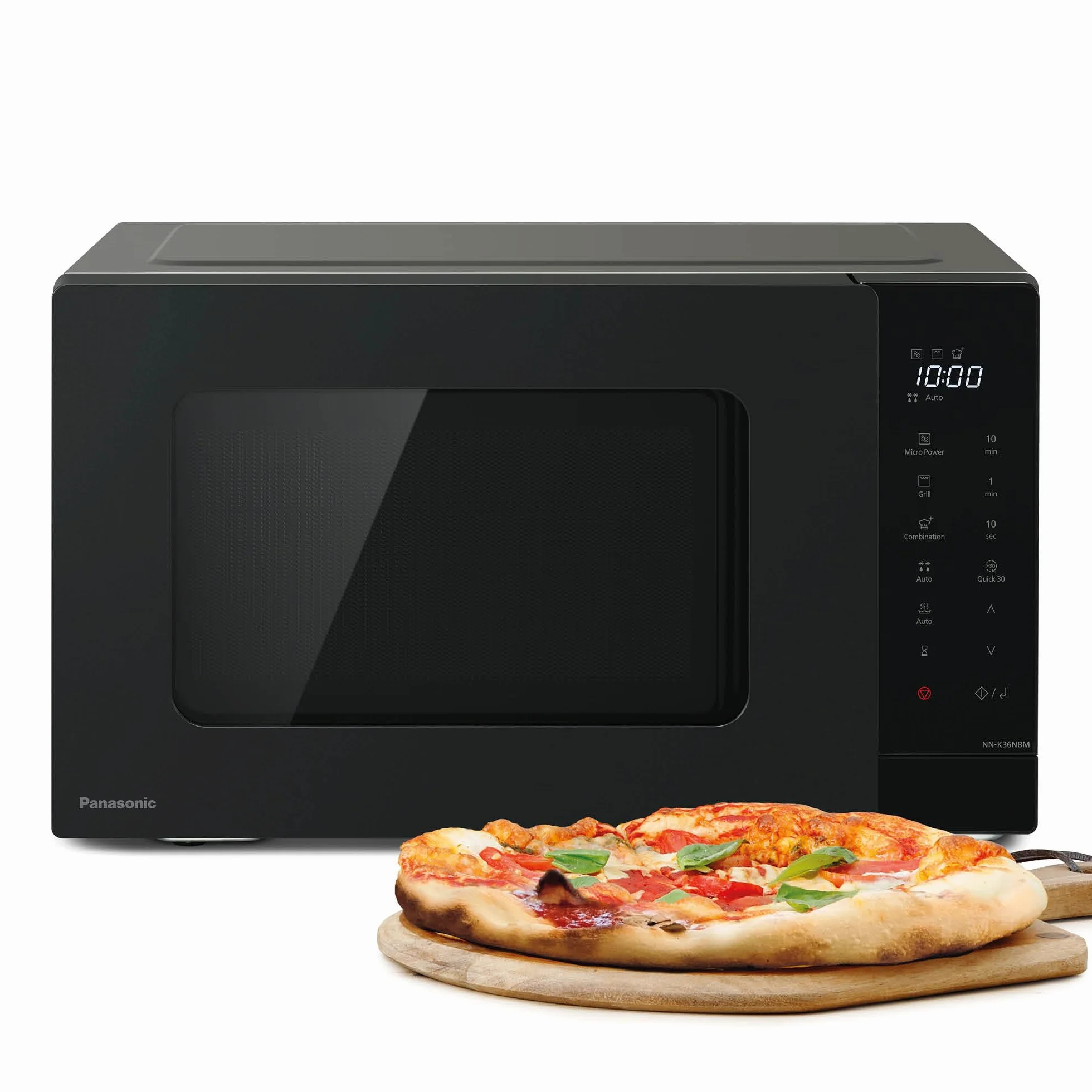Panasonic NN-K36NBMEPG, Horno Microondas, 24 Litros, 900W de Potencia, 8 Programas Automáticos, Tecnología de Cocción Dual, Función Quick 30, Negro.