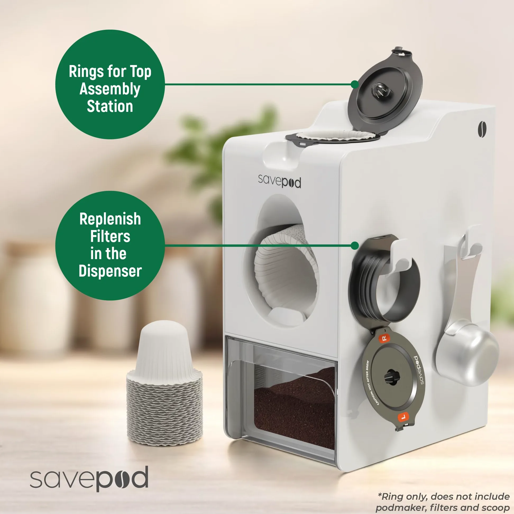 Savepod Anillos reutilizables para cápsulas de café K Cup | Anillo reutilizable sin fondo | Compatible con Keurig1.0 y 2.0 | Sin BPA | Un agujero