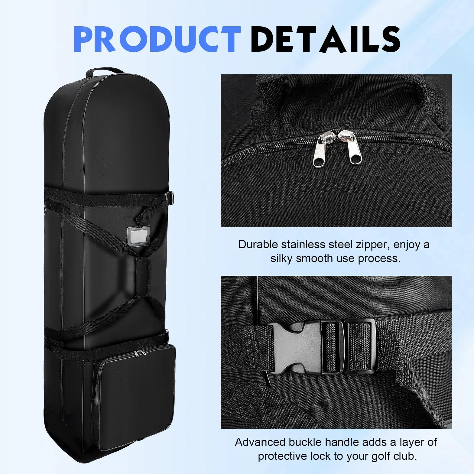 Golf Bolsa de Viaje con Ruedas, Bolsa de Viaje para Golf con Ruedas, Maleta Plegable Palos Oxford 900D, Resistente al Agua, Portátil para Hombres y Mujeres Exteriores, 128x38x23cm, Negro