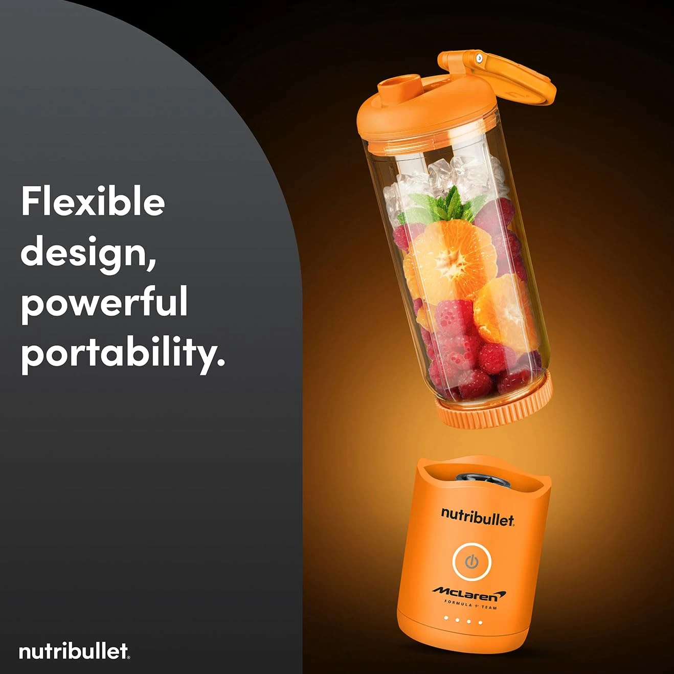 nutribullet Flex - Licuadora portátil en colaboración con McLaren Formula 1 Team & Mastercard - Naranja papaya - 600 ml de alta capacidad - Licuadora de viaje compacta con cuchillas desmontables e