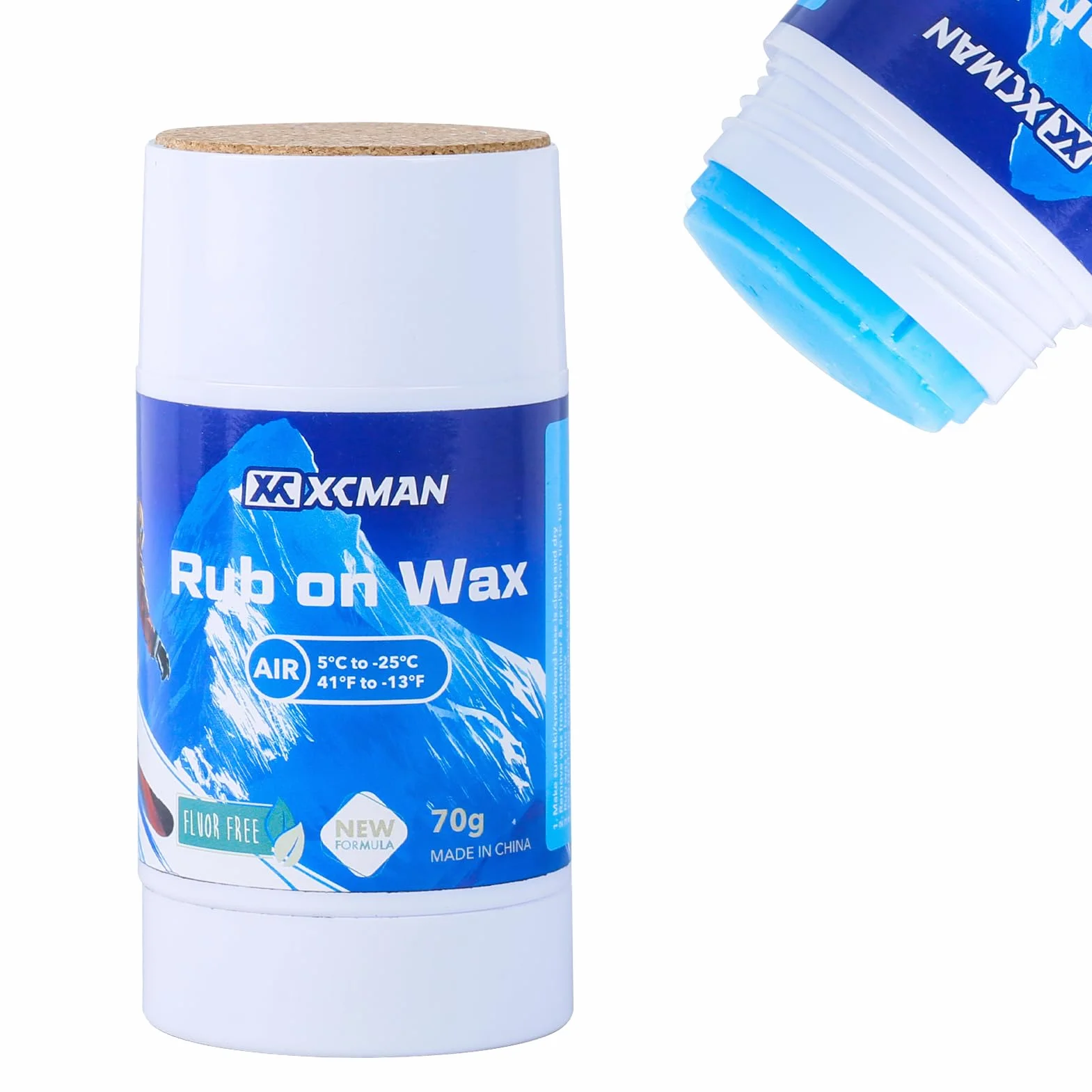 XCMAN Rub-on Quick Wax - Cera para esquí/snowboard/esquí de fondo nórdico/esquí de fondo con aplicador de corcho, 70 g, cera universal para diferentes temperaturas, nueva fórmula para Snowboard Wax