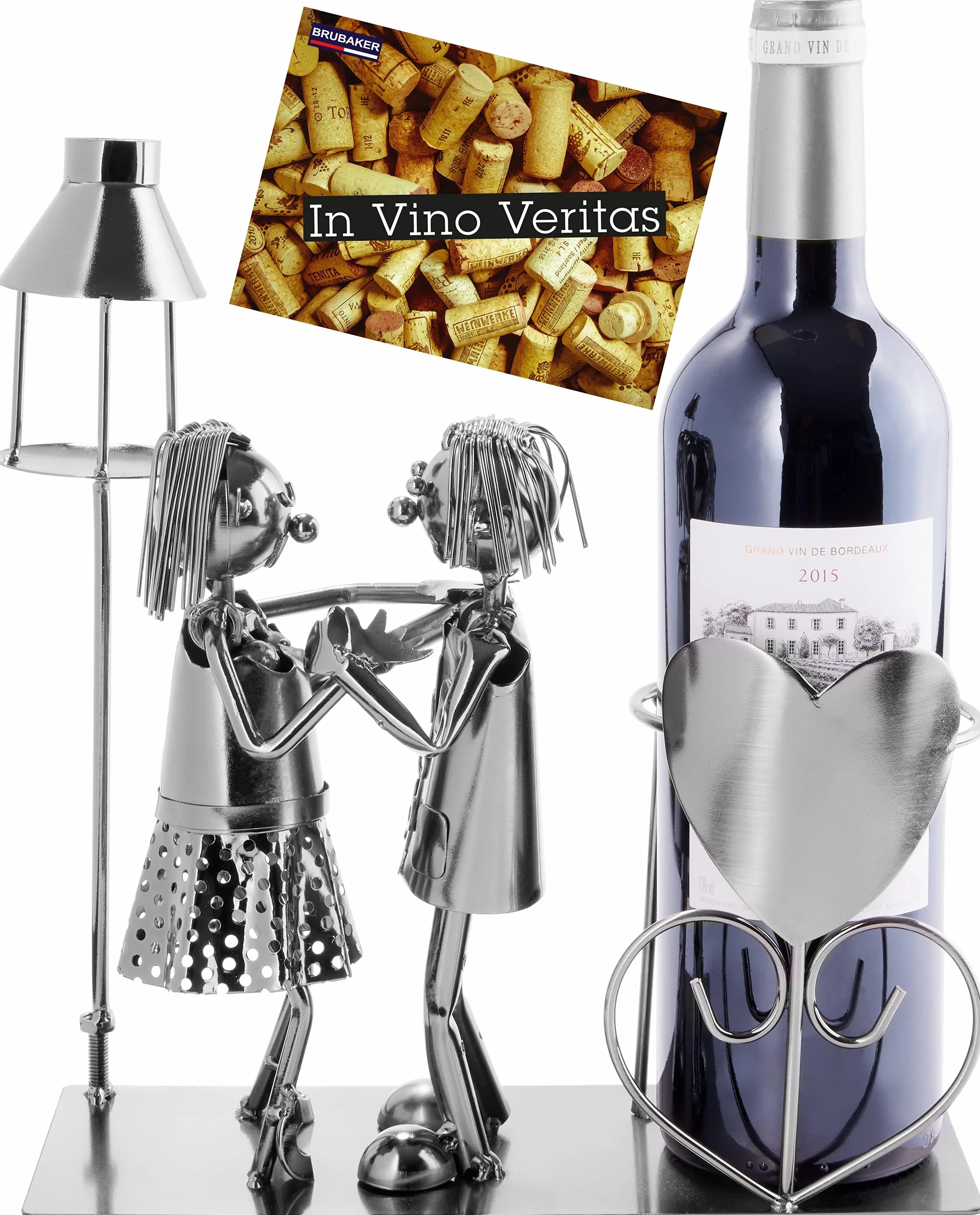 BRUBAKER Portabotellas de Vino con Farol para Candelita - Escultura Metálica Portabotellas 26,5 cm Regalo de Vino